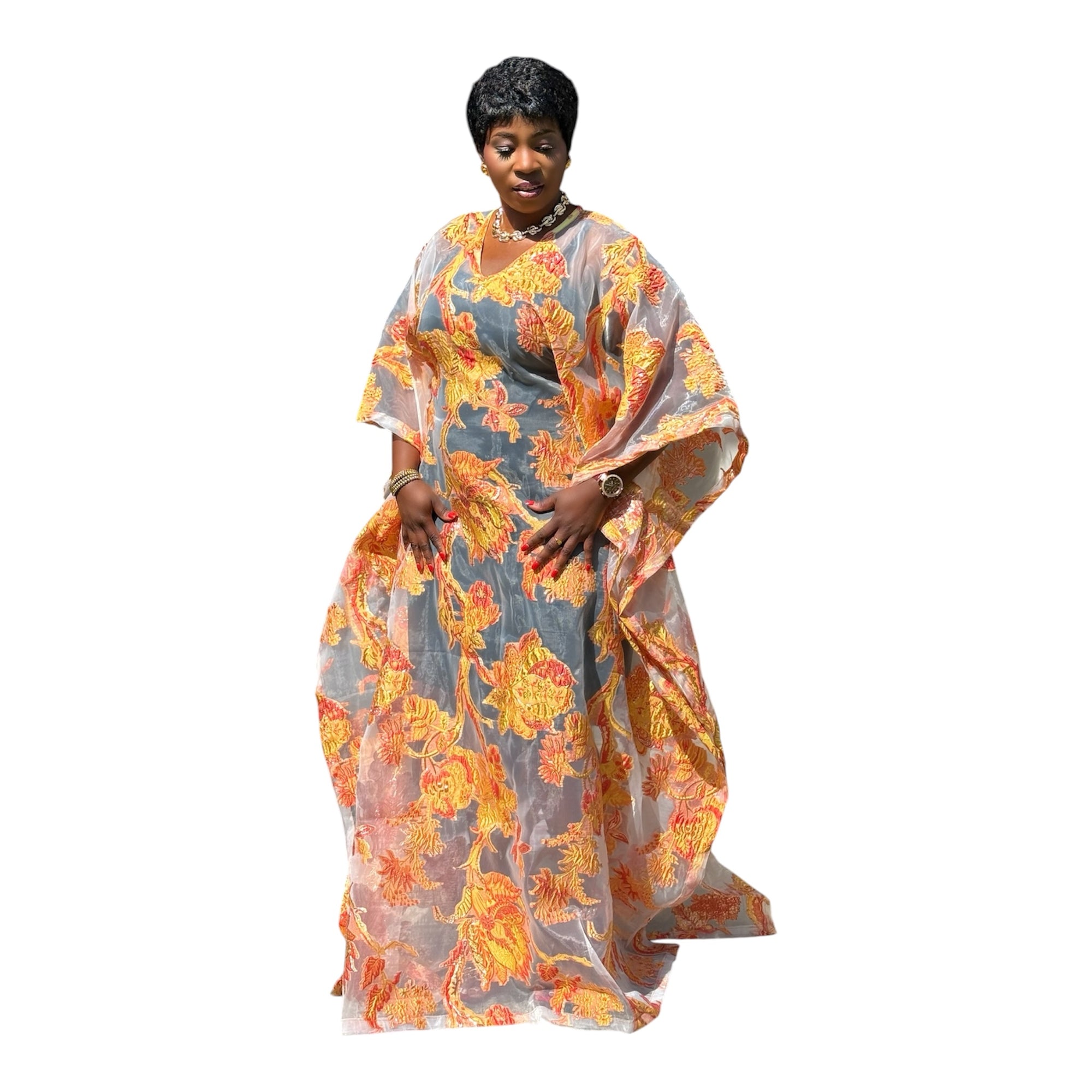 MARIAN Luxury brocade Organza boubou dress