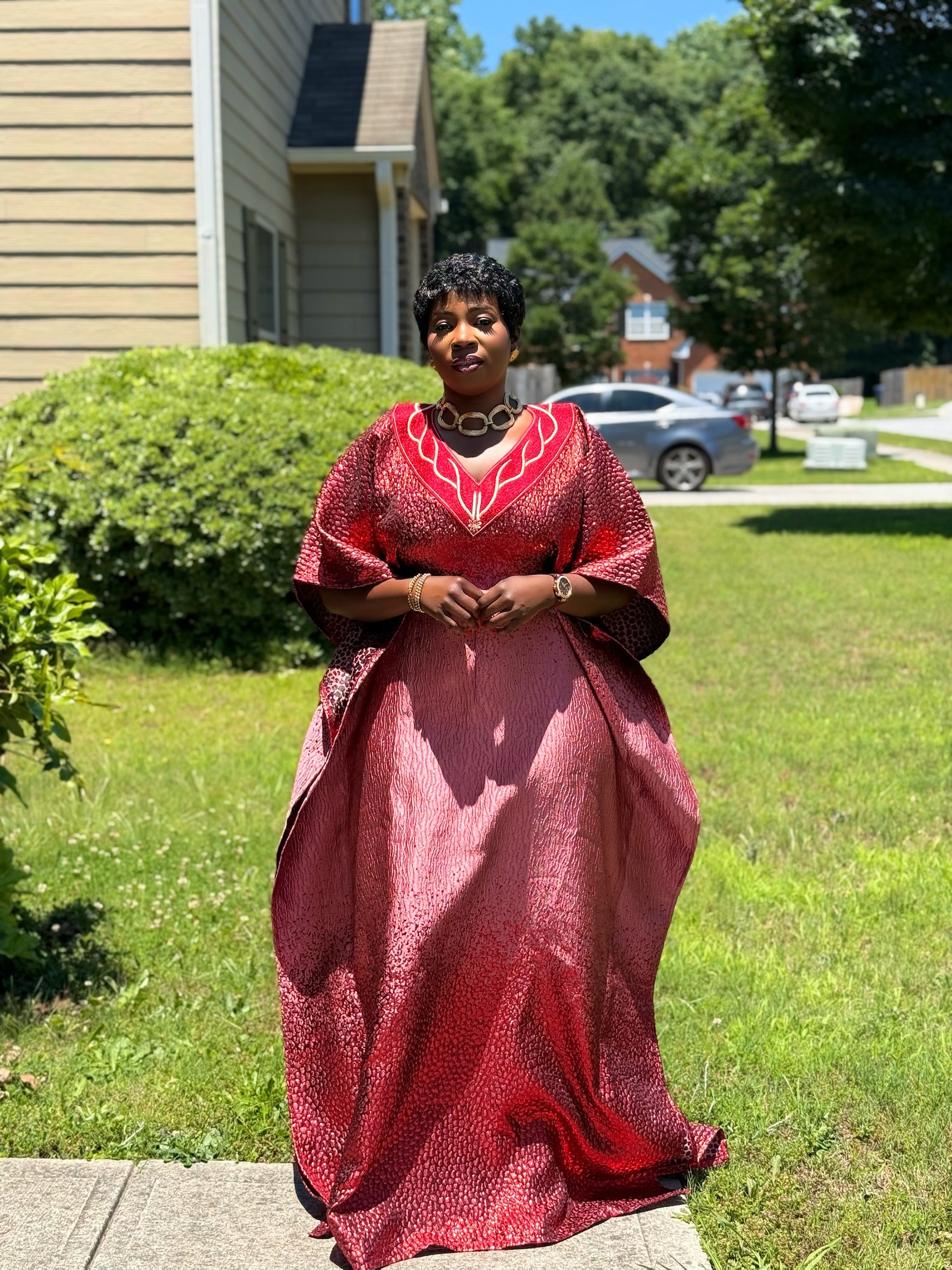 Brocade Embroidered Bubu with Head tie & Inner Belt