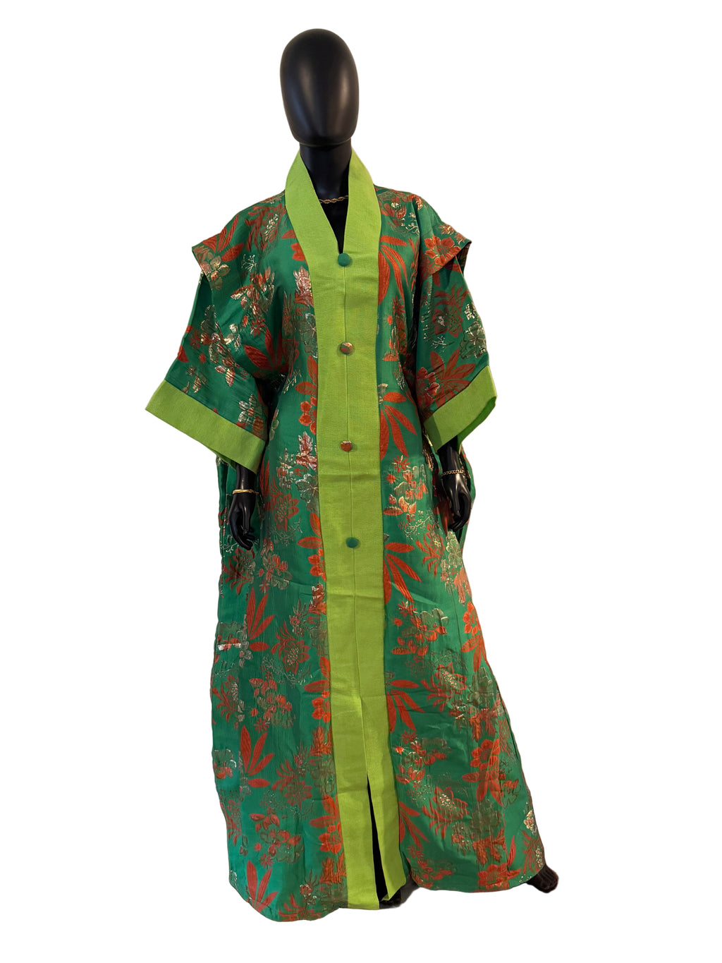 Regal Bloom Brocade Bubu Set 62” Luxury Kaftan with Head Wrap & Inner Belt