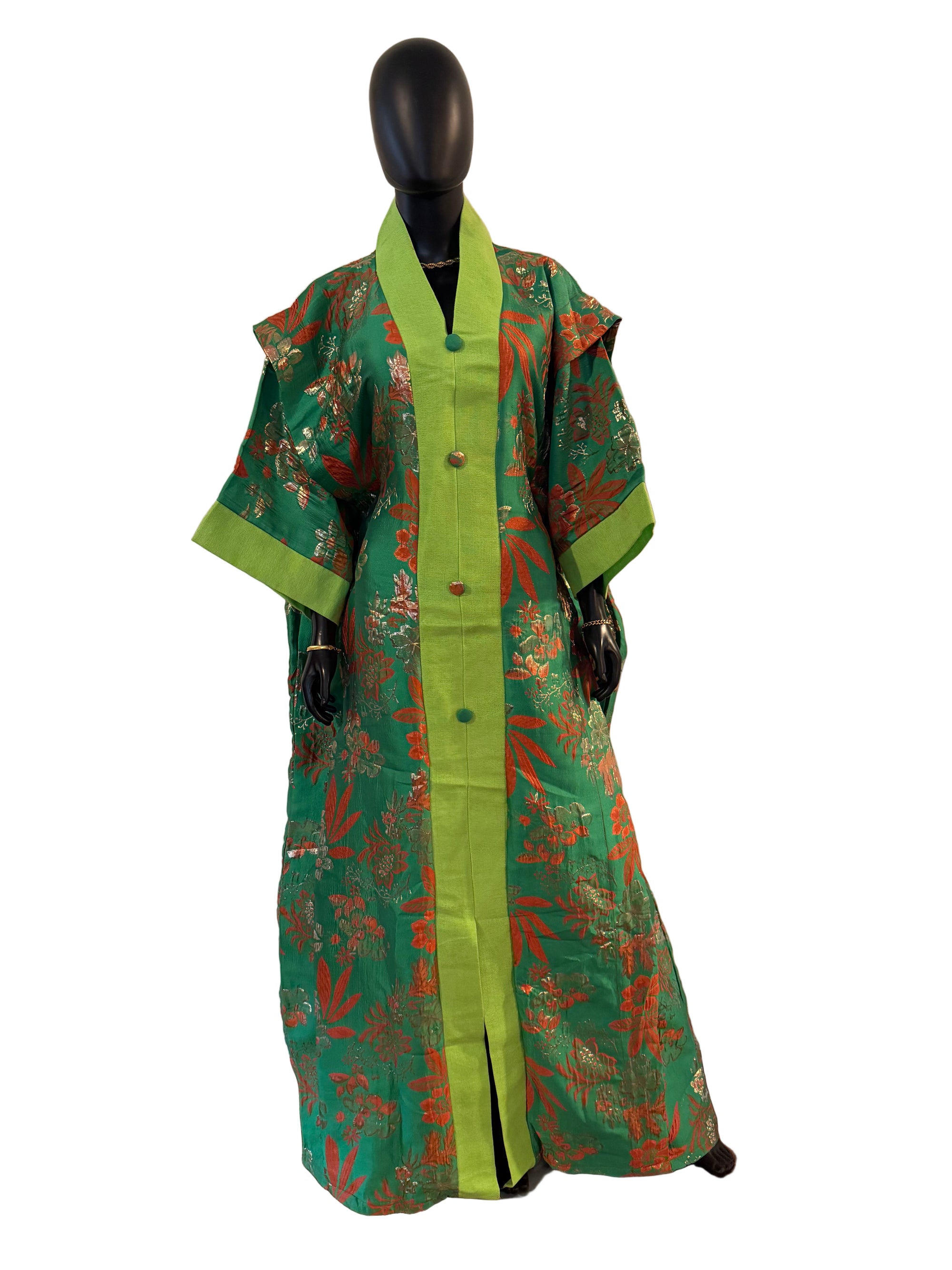 Regal Bloom Brocade Bubu Set 62” Luxury Kaftan with Head Wrap & Inner Belt