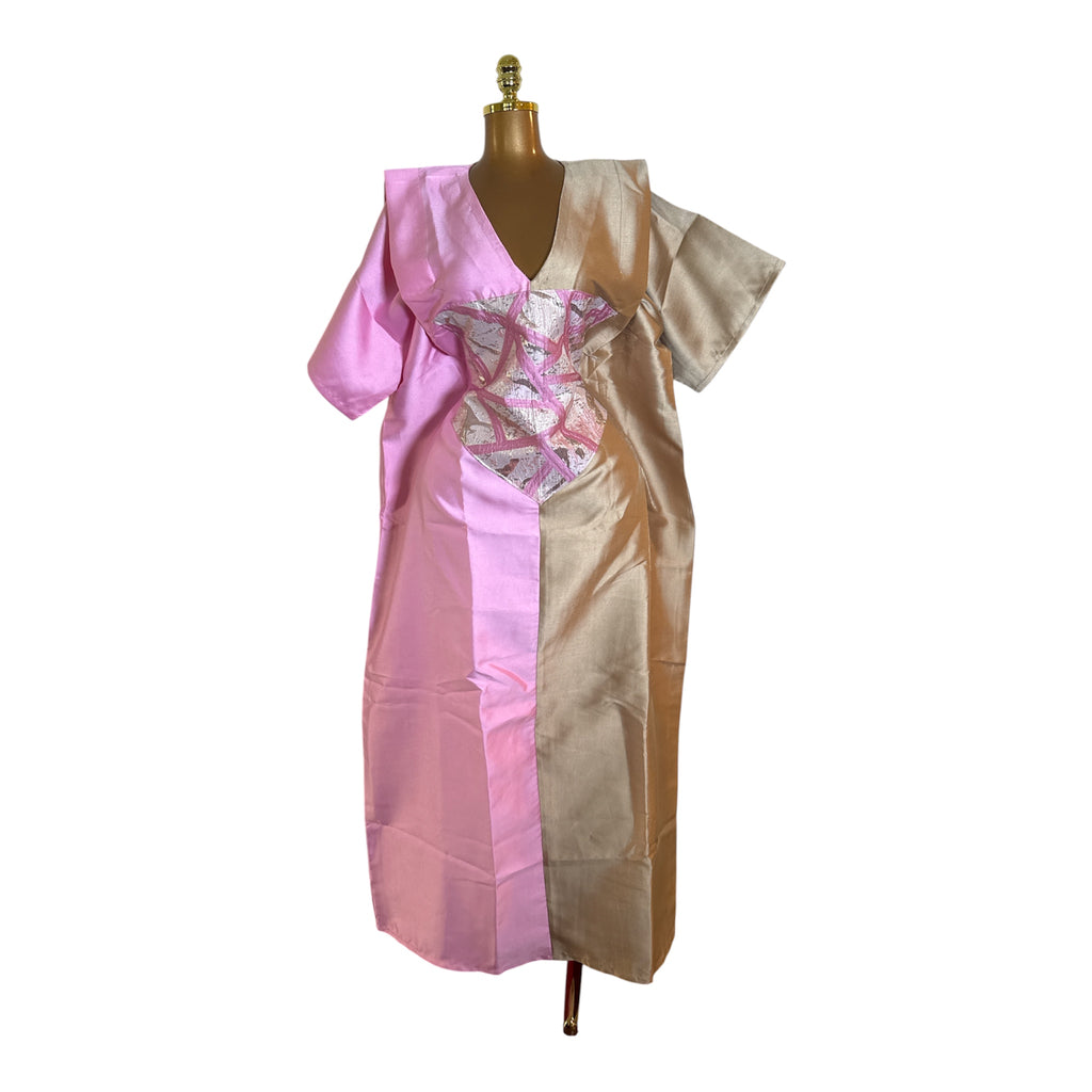 Red & Pink Mikado Bubu Dress with Head Wrap & Inner Belt