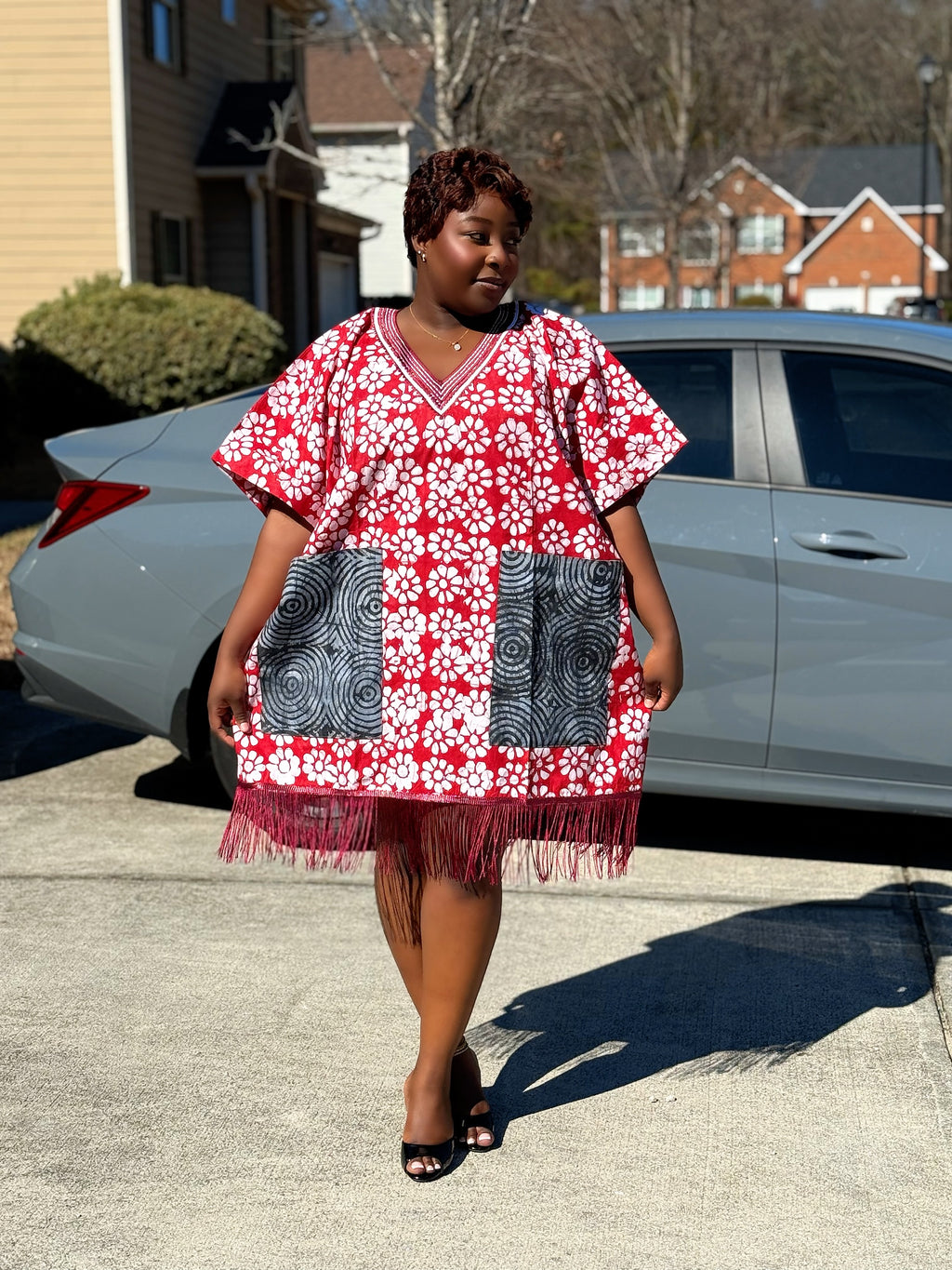 Luxury Adire Mini Fringe dress