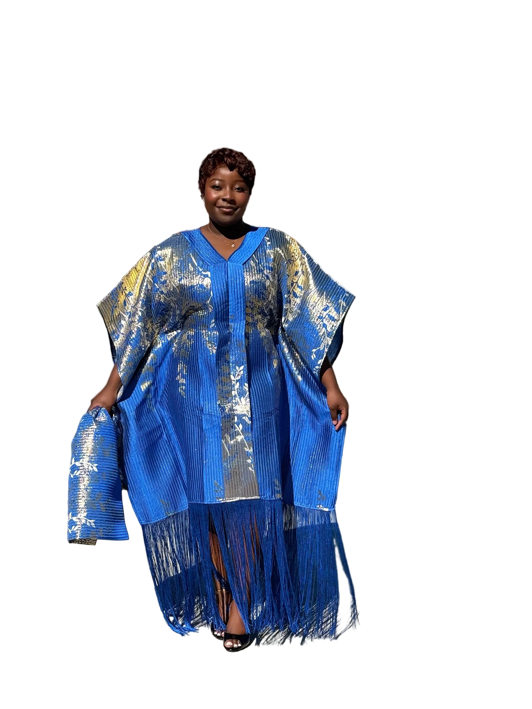 Chick Luxury brocade boubou dress with Fringes