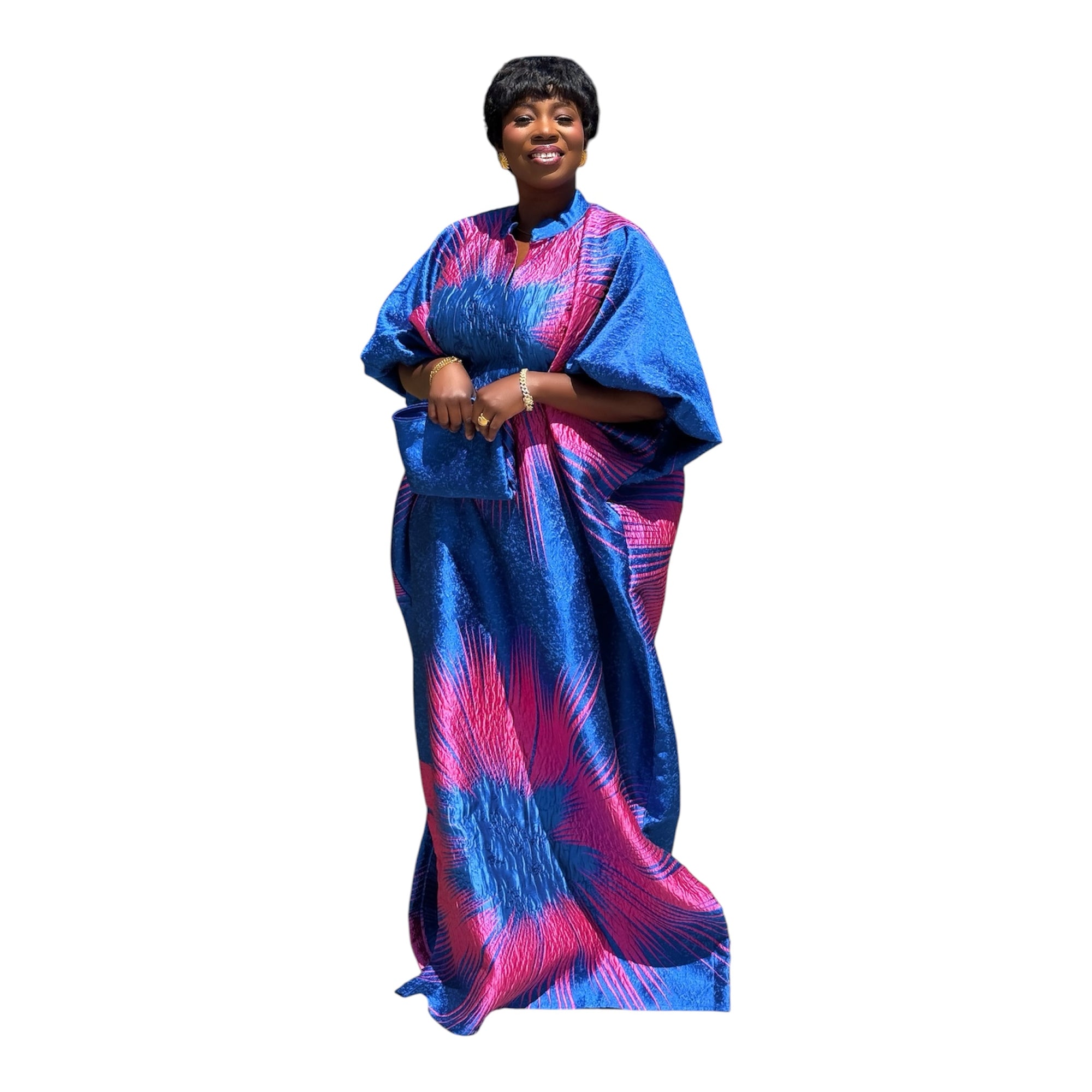 Regal Bloom Brocade Bubu Set 62” Luxury Kaftan with Head Wrap & Inner Belt