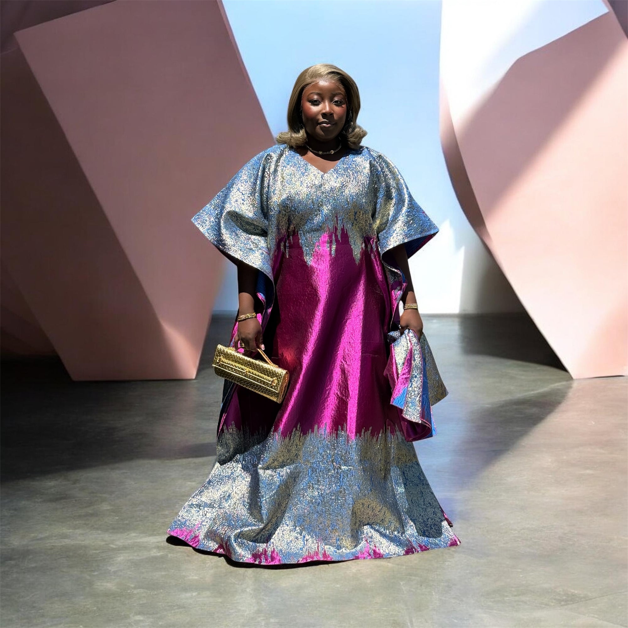 Imade Luxury brocade butterfly boubou dress with head tie