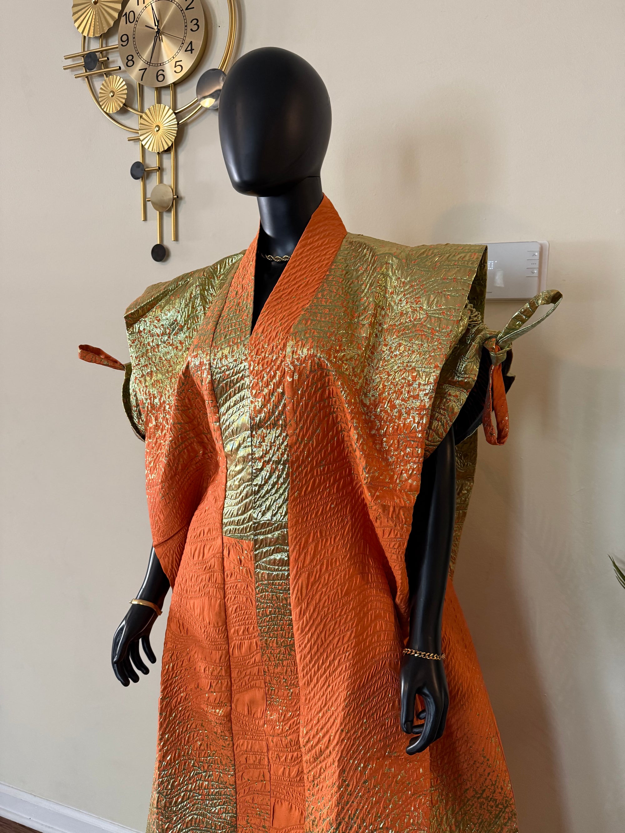 Brocade Bubu Set 62” Luxury Kaftan with Head Wrap & Inner Belt