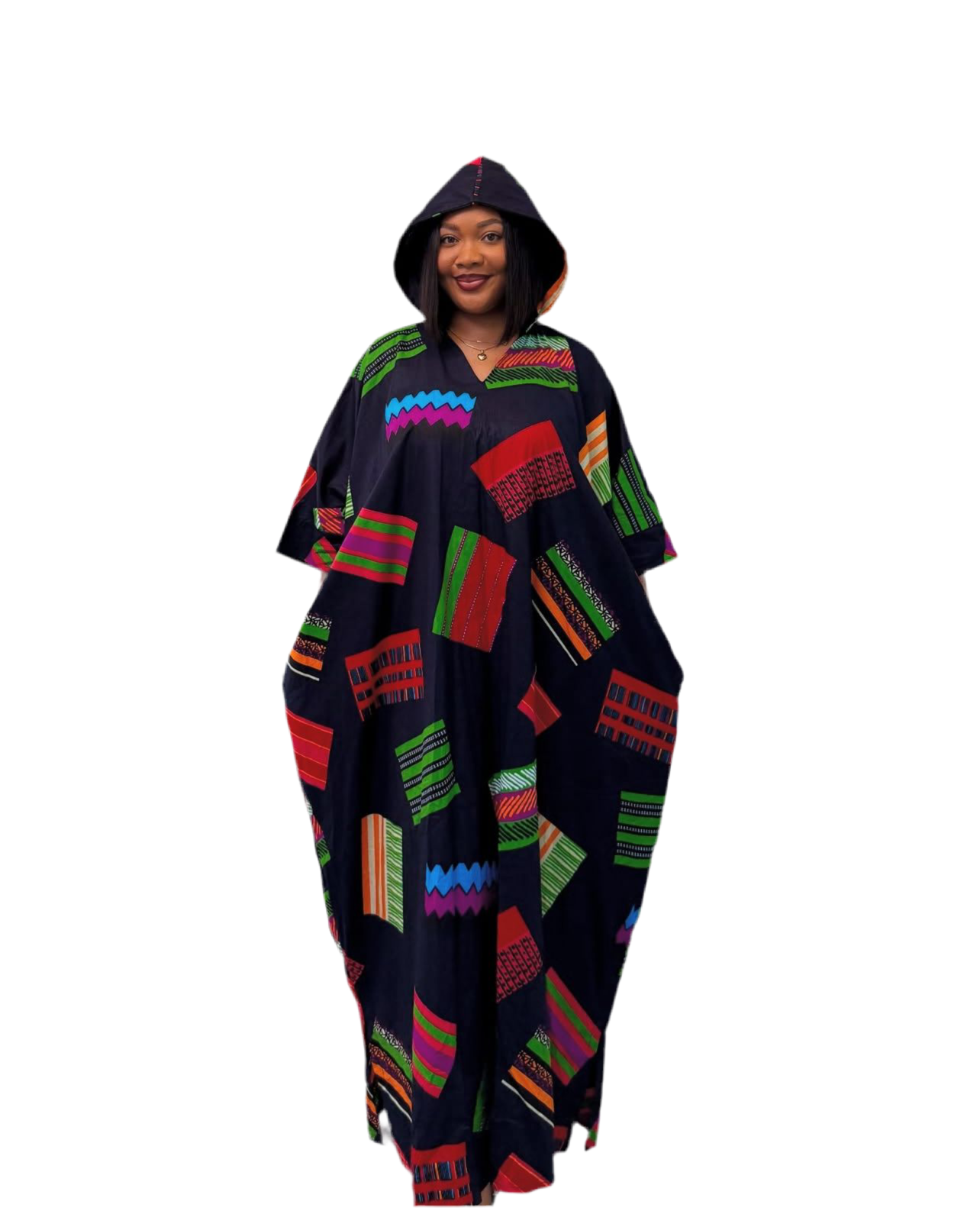 Hooded Ankara Bubu with Pockets – 62” Long African Kaftan Dress