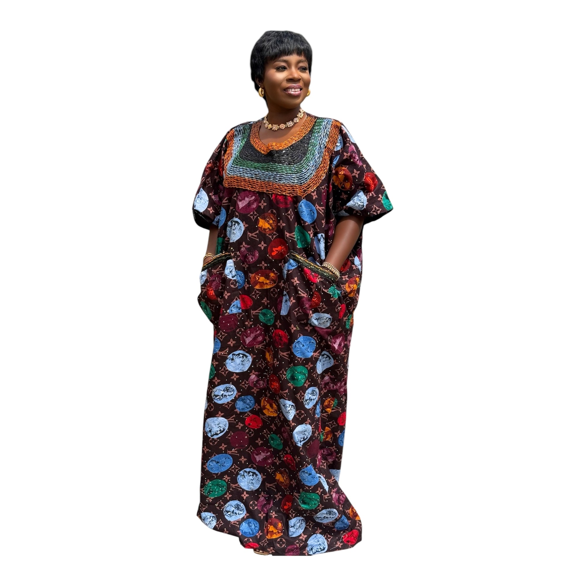 STONES ANKARA WITH BEADED NECKLINE