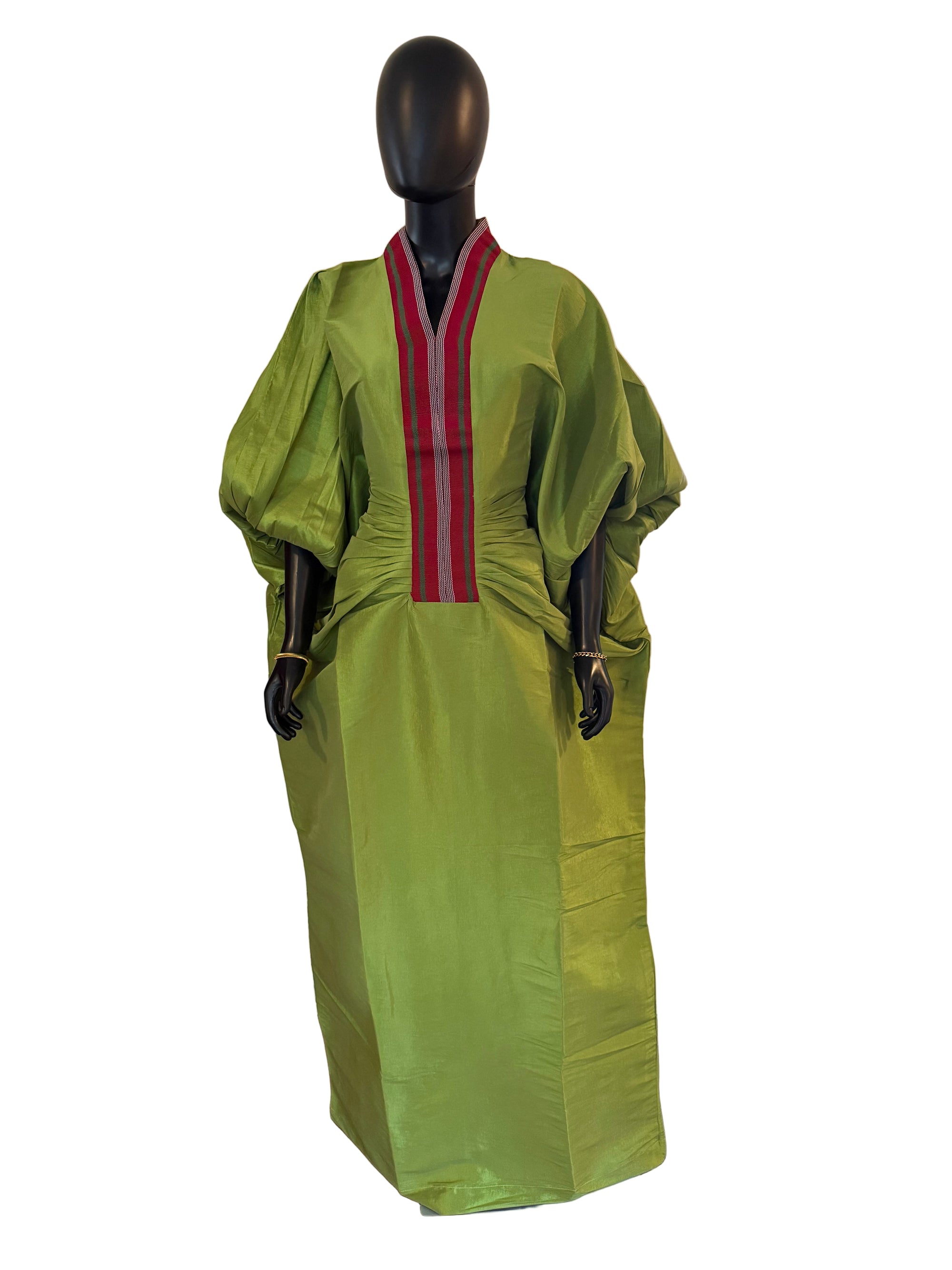 Regal Raw Silk Bubu with Aso Oke Neckline – 62 Inches + Head Scarf