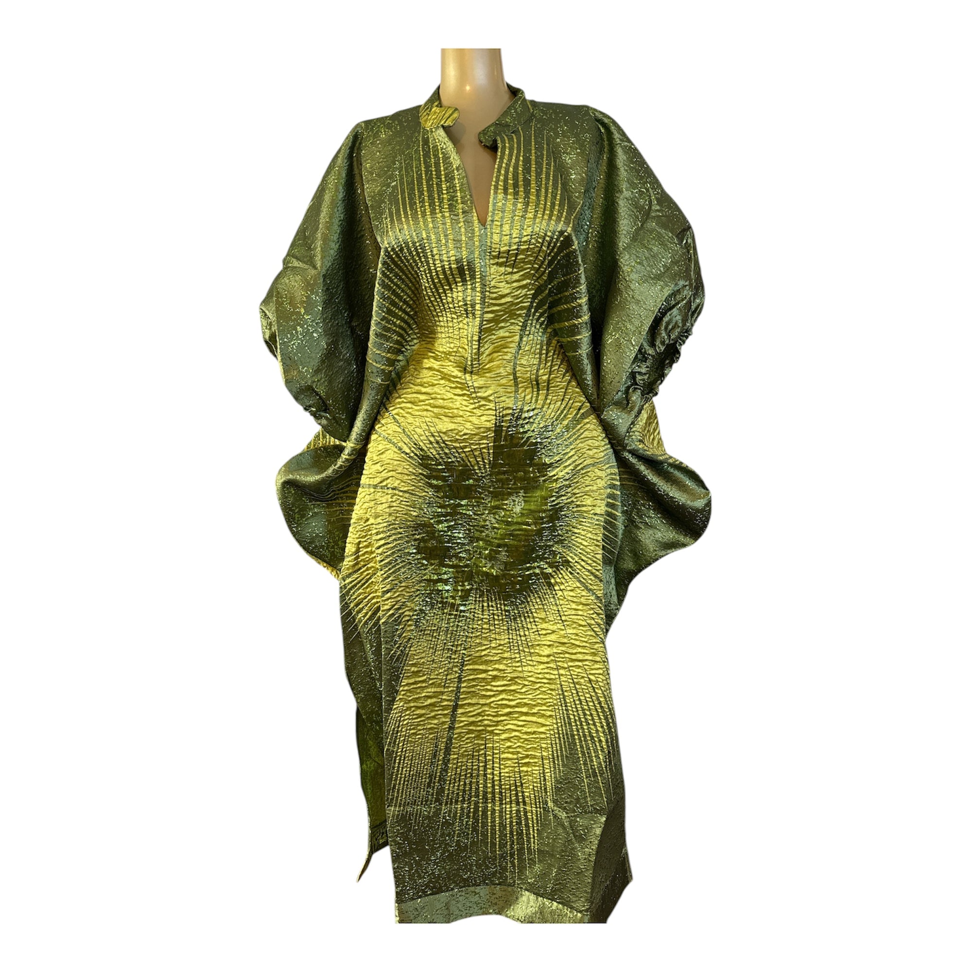 Regal Bloom Brocade Bubu Set 62” Luxury Kaftan with Head Wrap & Inner Belt