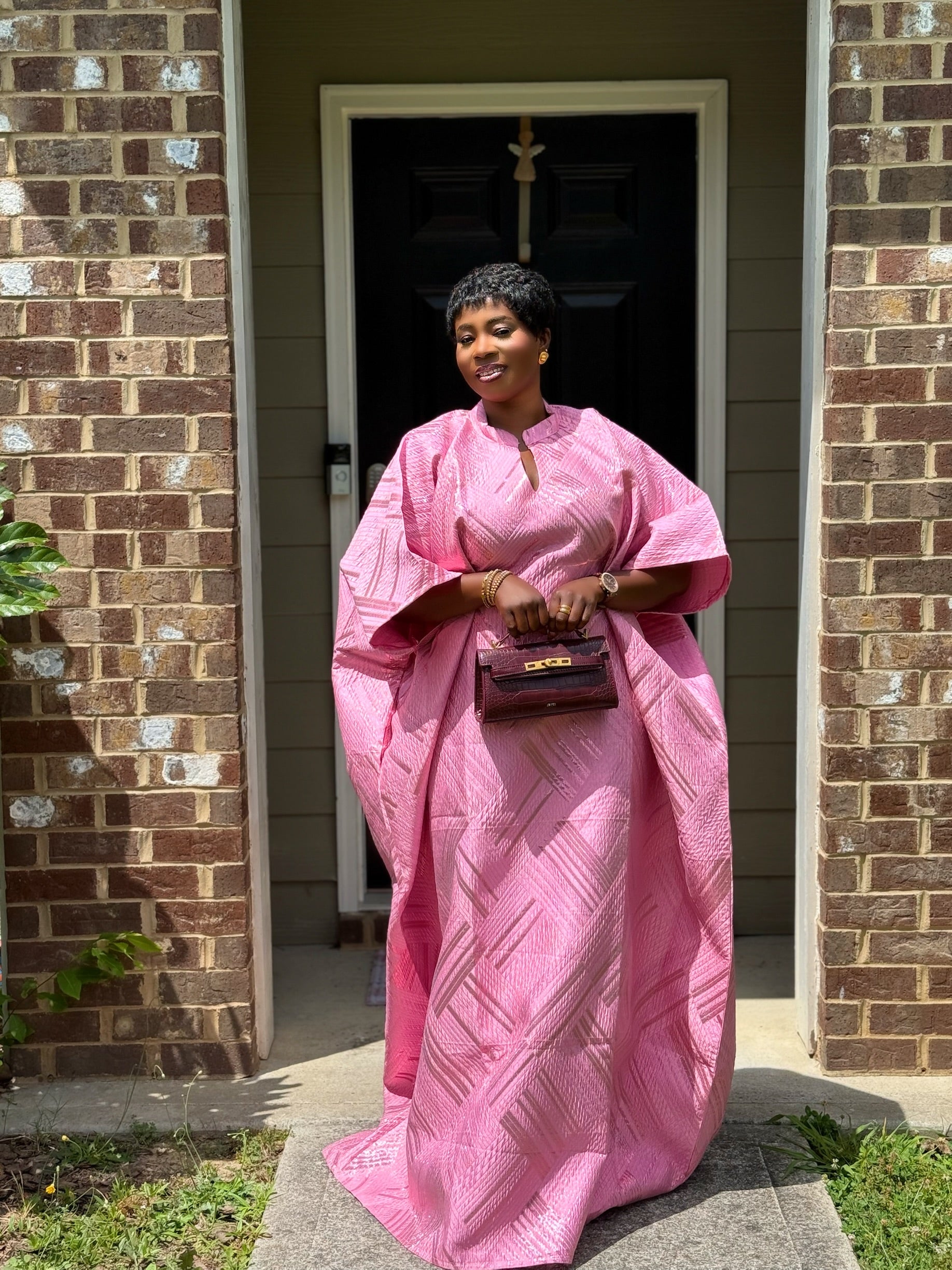 Luxury brocade boubou dress with head wrap