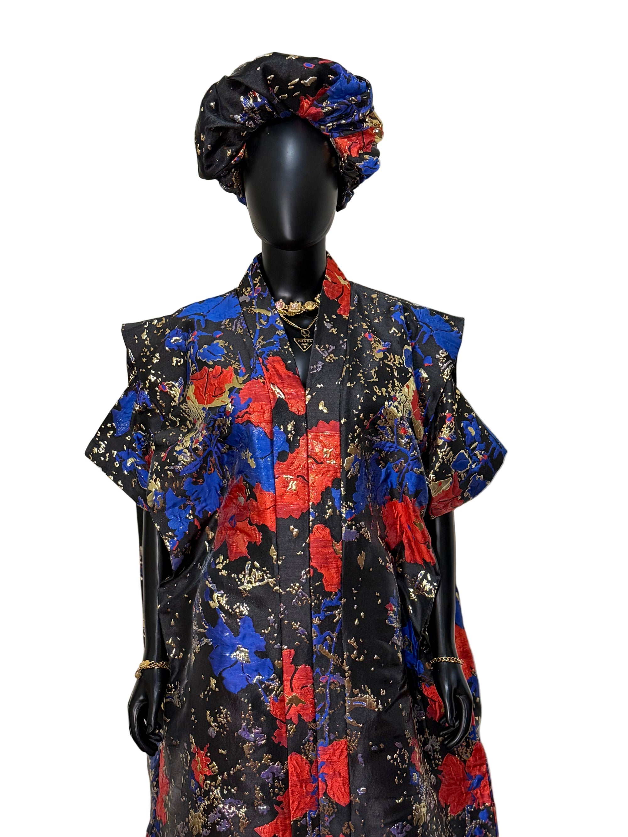 Sakina Brocade 3-Piece Bubu Set with Head Wrap & Scrunchie