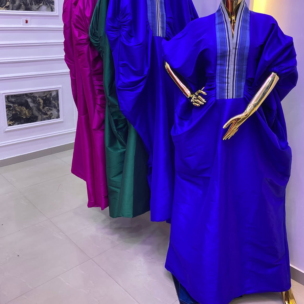 Regal Raw Silk Bubu with Aso Oke Neckline – 65 Inches + Head Scarf