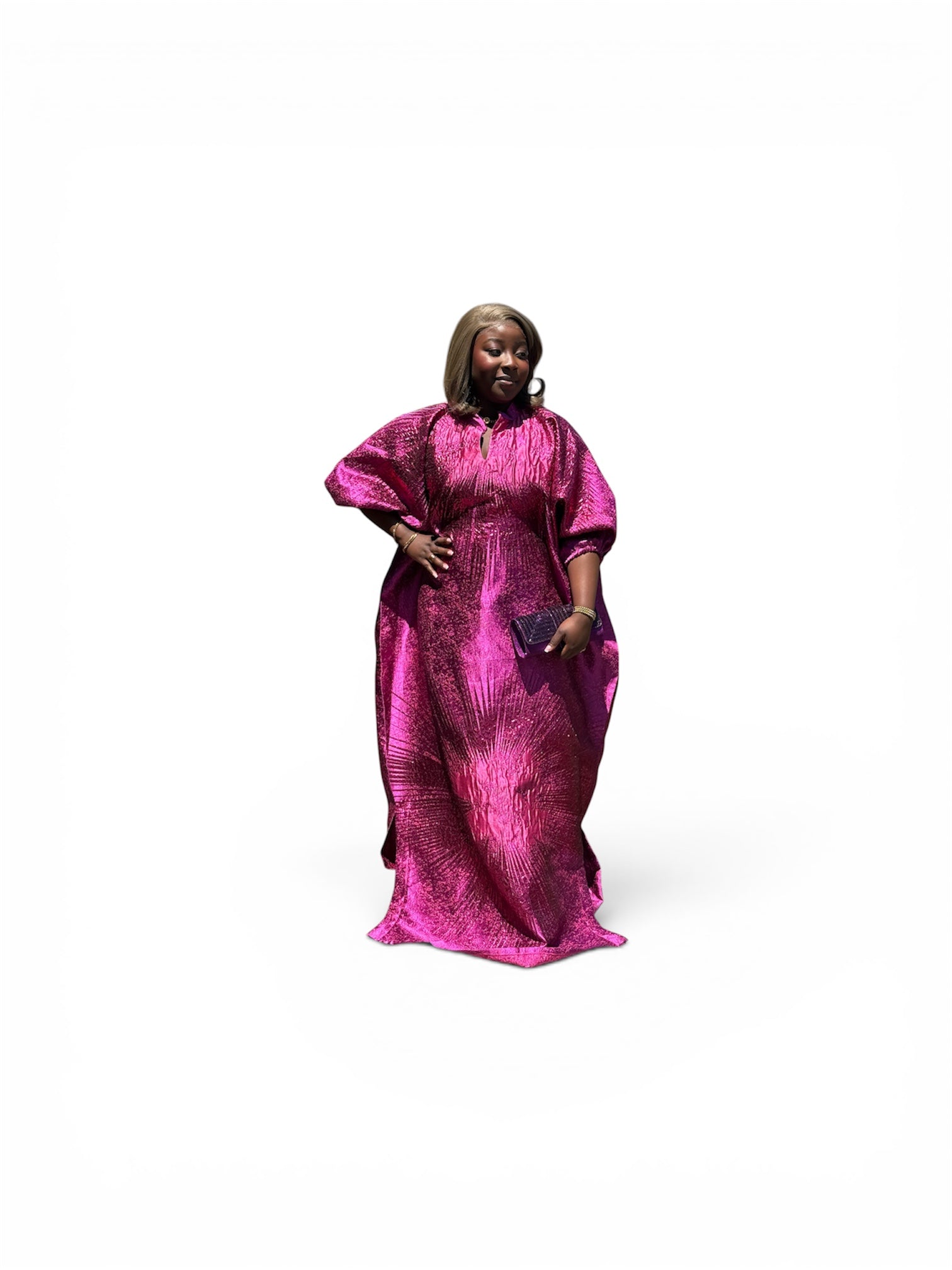Regal Bloom Brocade Bubu Set 62” Luxury Kaftan with Head Wrap & Inner Belt