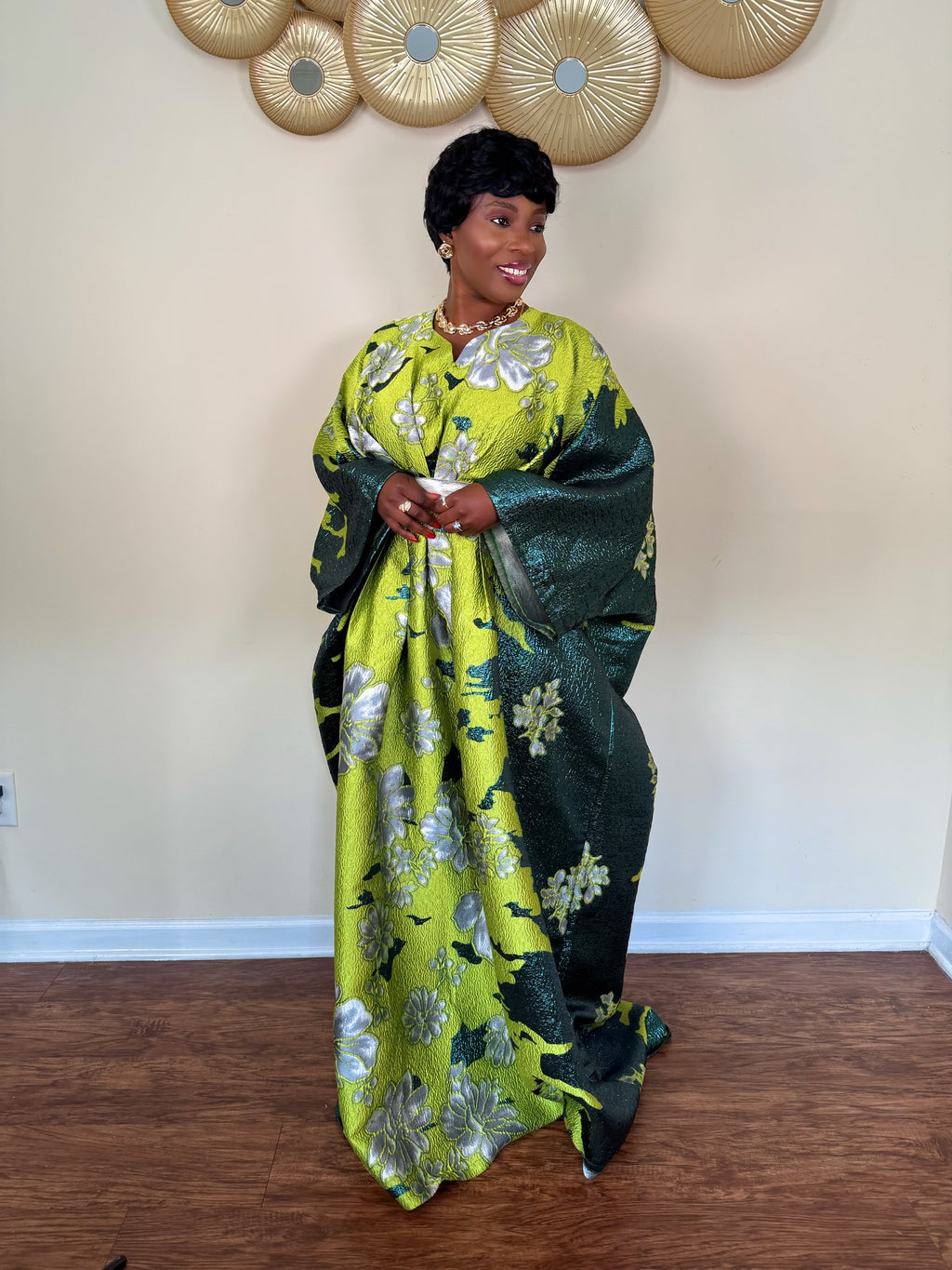 Emerald Bloom Luxury Brocade Boubou Set