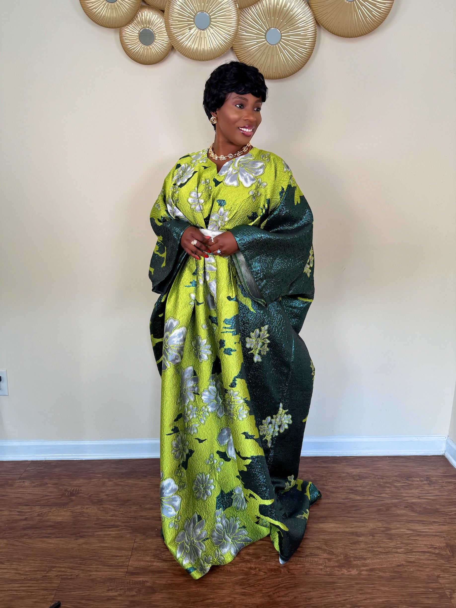 Emerald Bloom Luxury Brocade Boubou Set