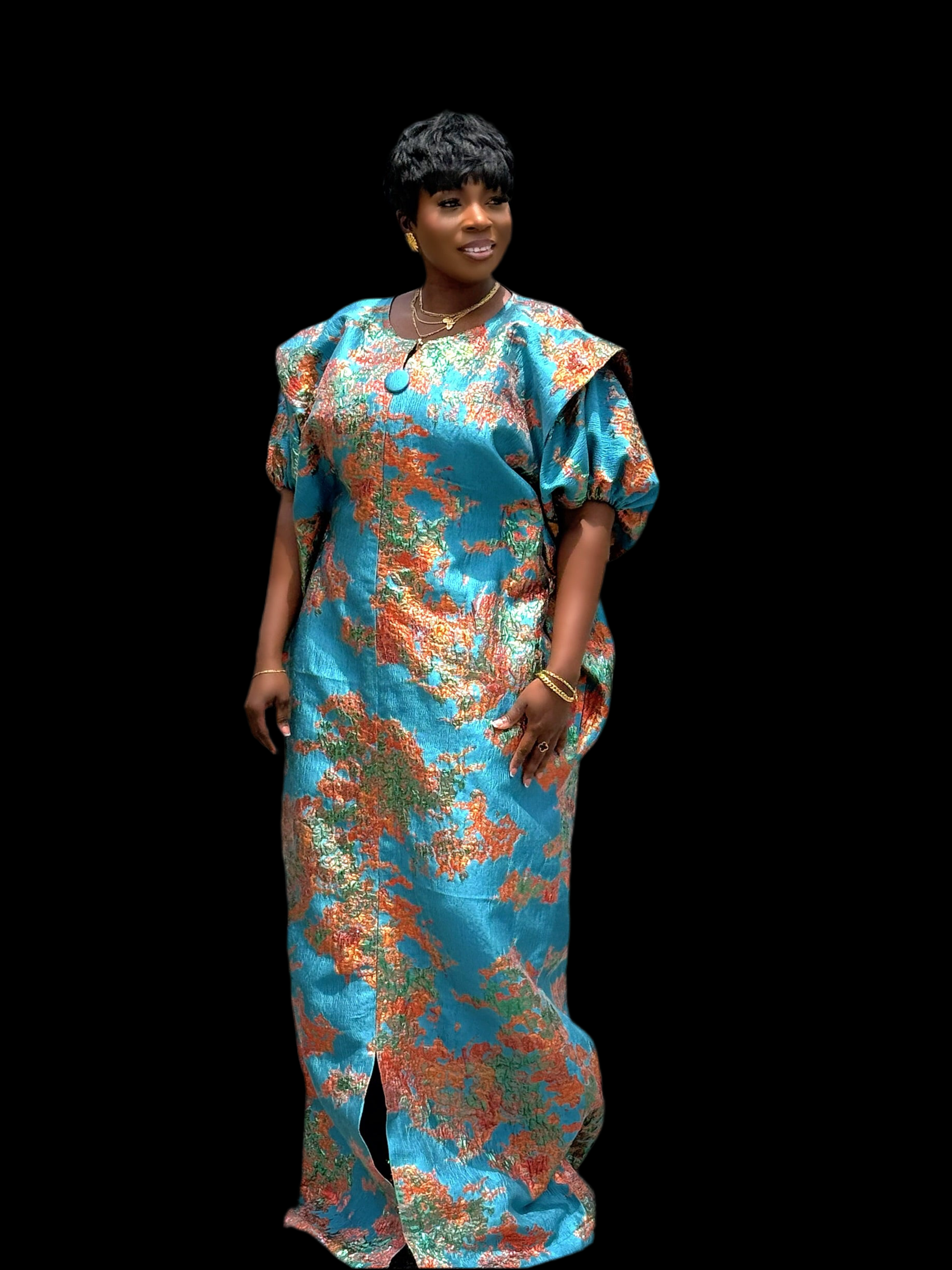 FATIA Elegant Teal & Copper Brocade Bubu Set – 3-Piece Ensemble