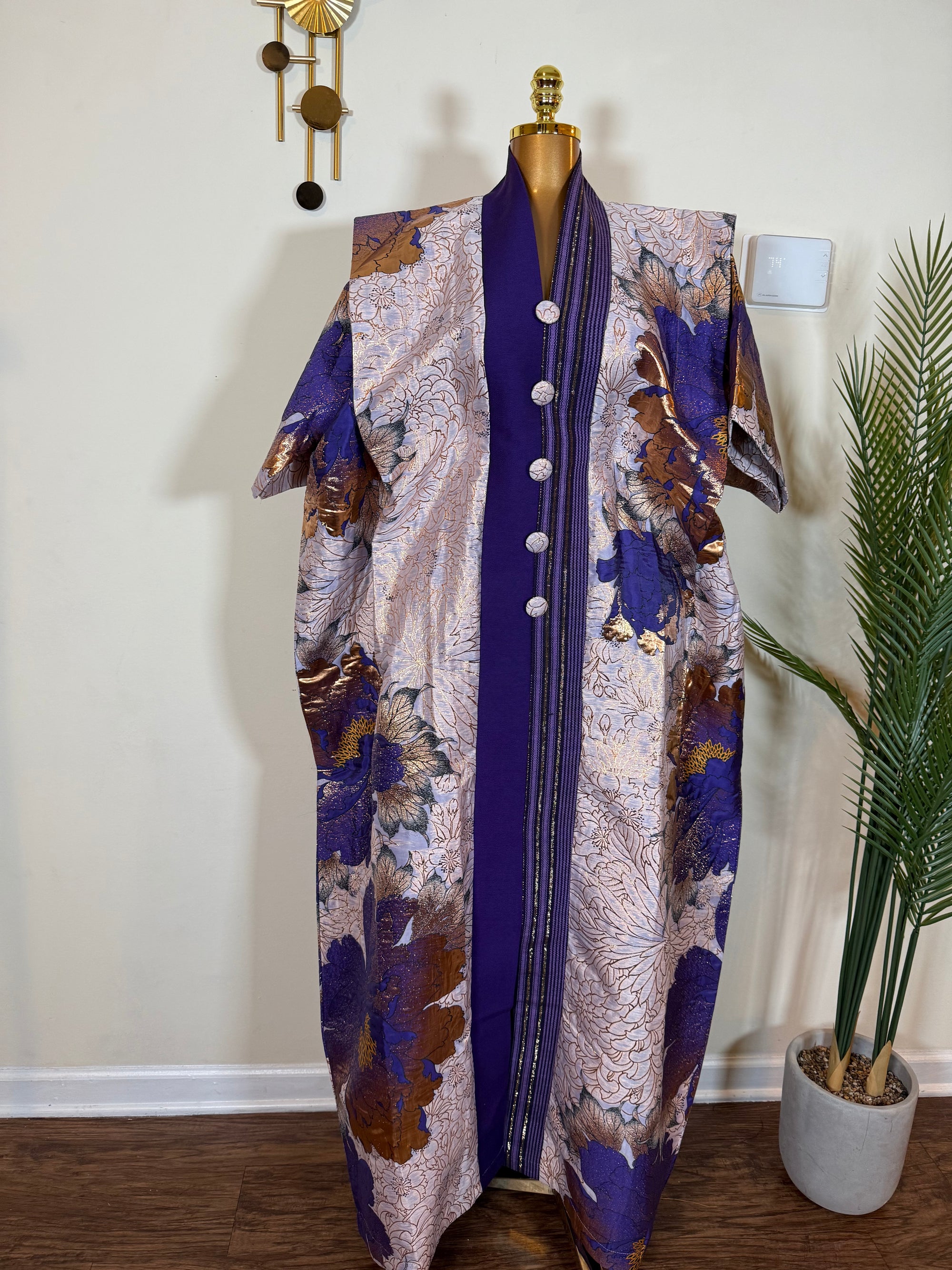 Asoke Brocade Bubu Set 62” Luxury Kaftan with Head Wrap & Inner Belt