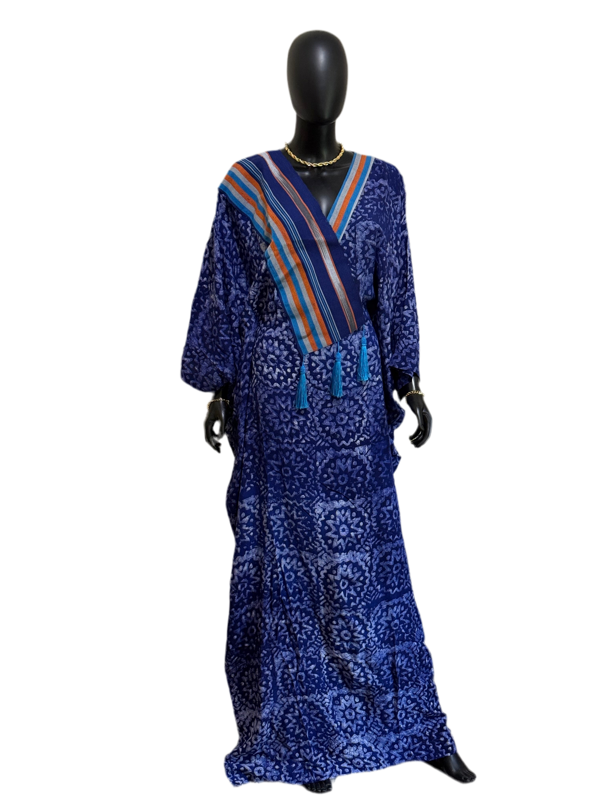 Elegant Cotton Adire Bubu with Asoke Neckline Design – 62” with Scarf