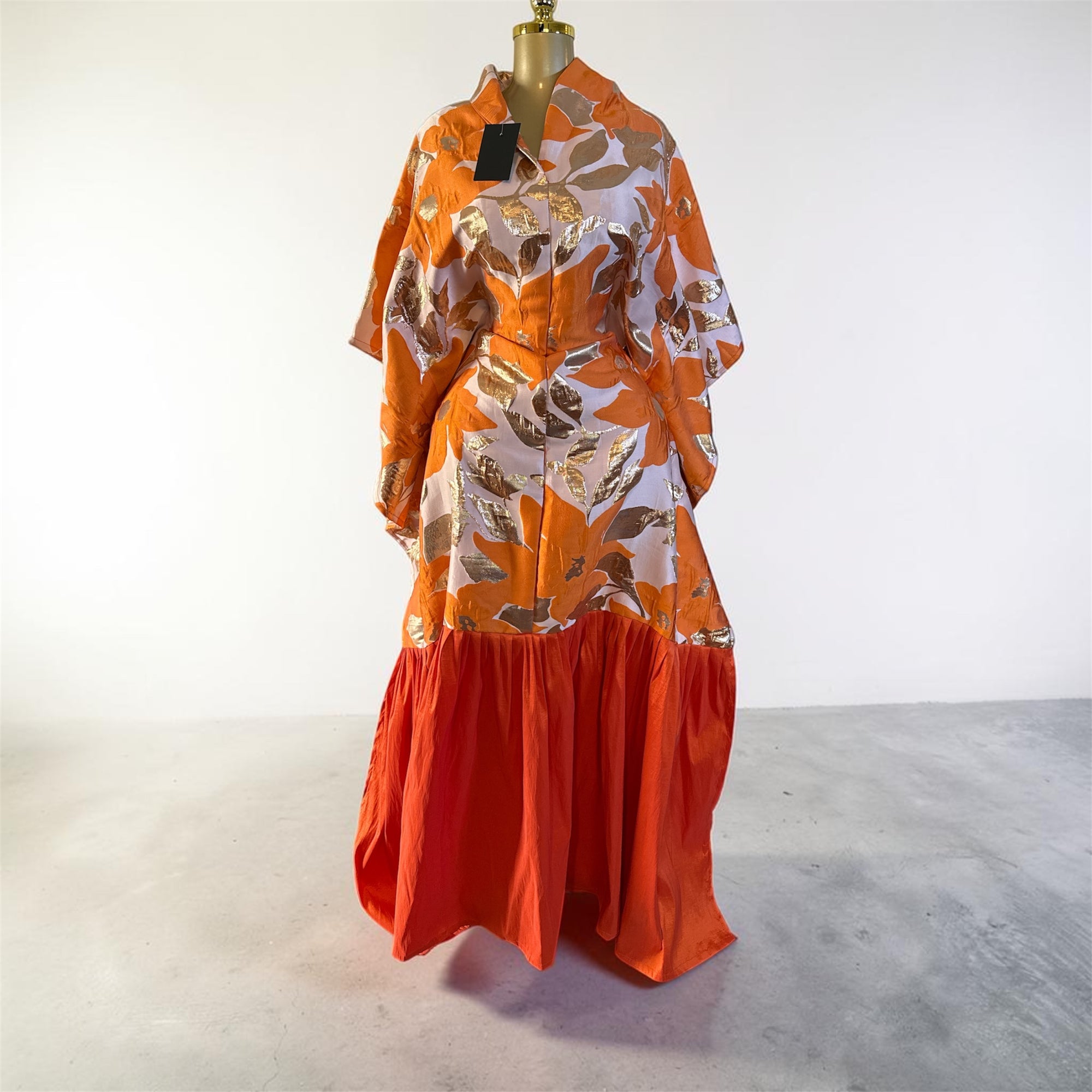 Luxury Brocade Boubou Dress –Ruffle Hem | Elegant African Maxi Dress | One Size Fits All