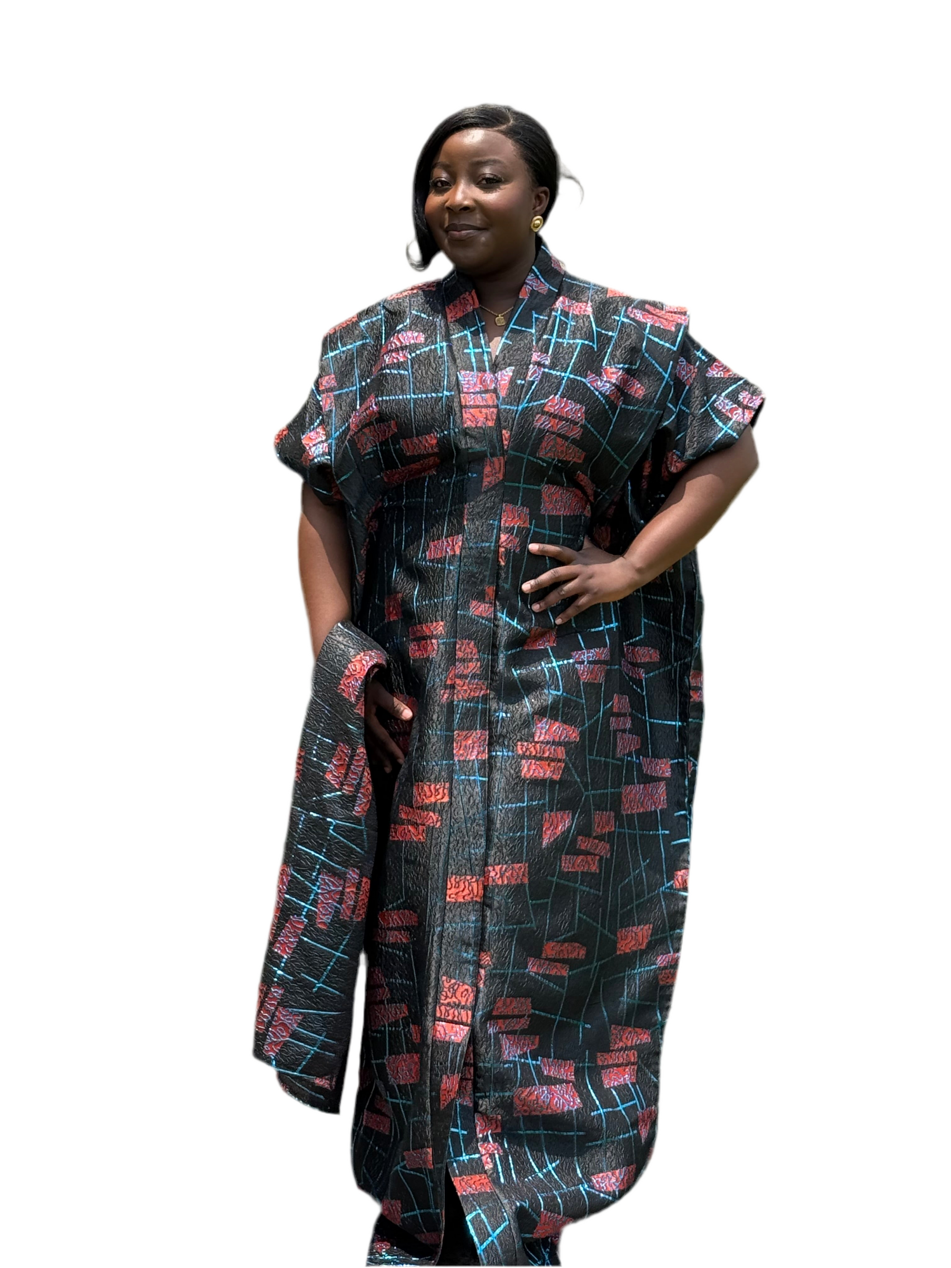 SOPHIA Elegant Teal & Rose Bubu Set with Head Wrap