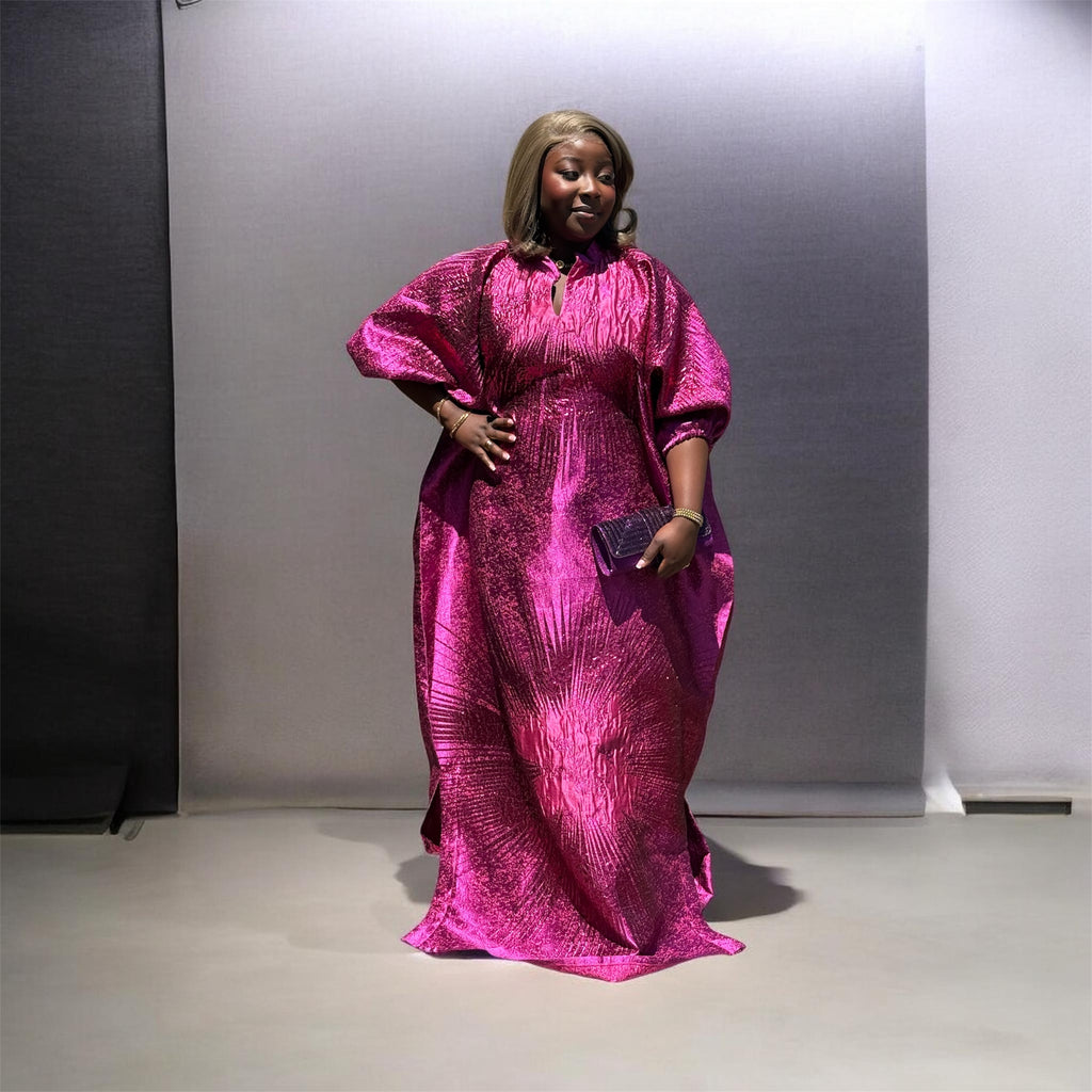 Regal Bloom Brocade Bubu Set 62” Luxury Kaftan with Head Wrap & Inner Belt