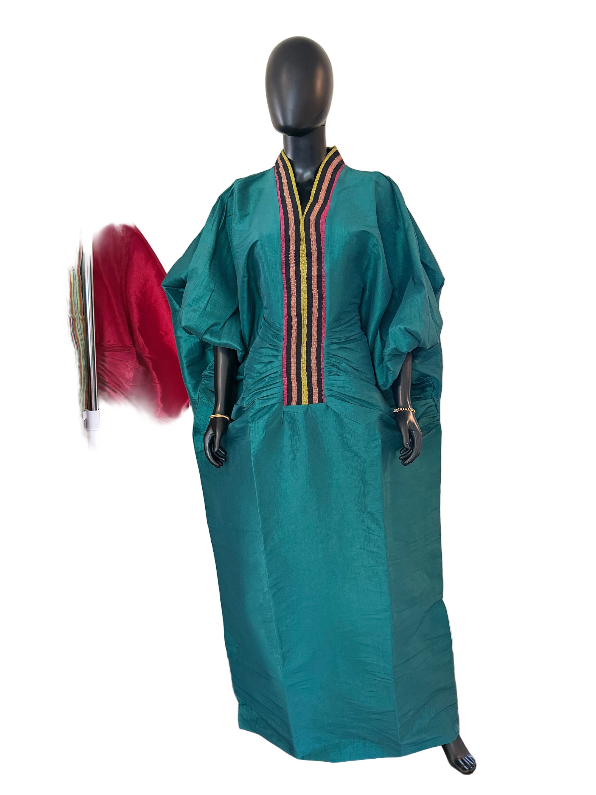 Regal Raw Silk Bubu with Aso Oke Neckline – 62 Inches + Head Scarf