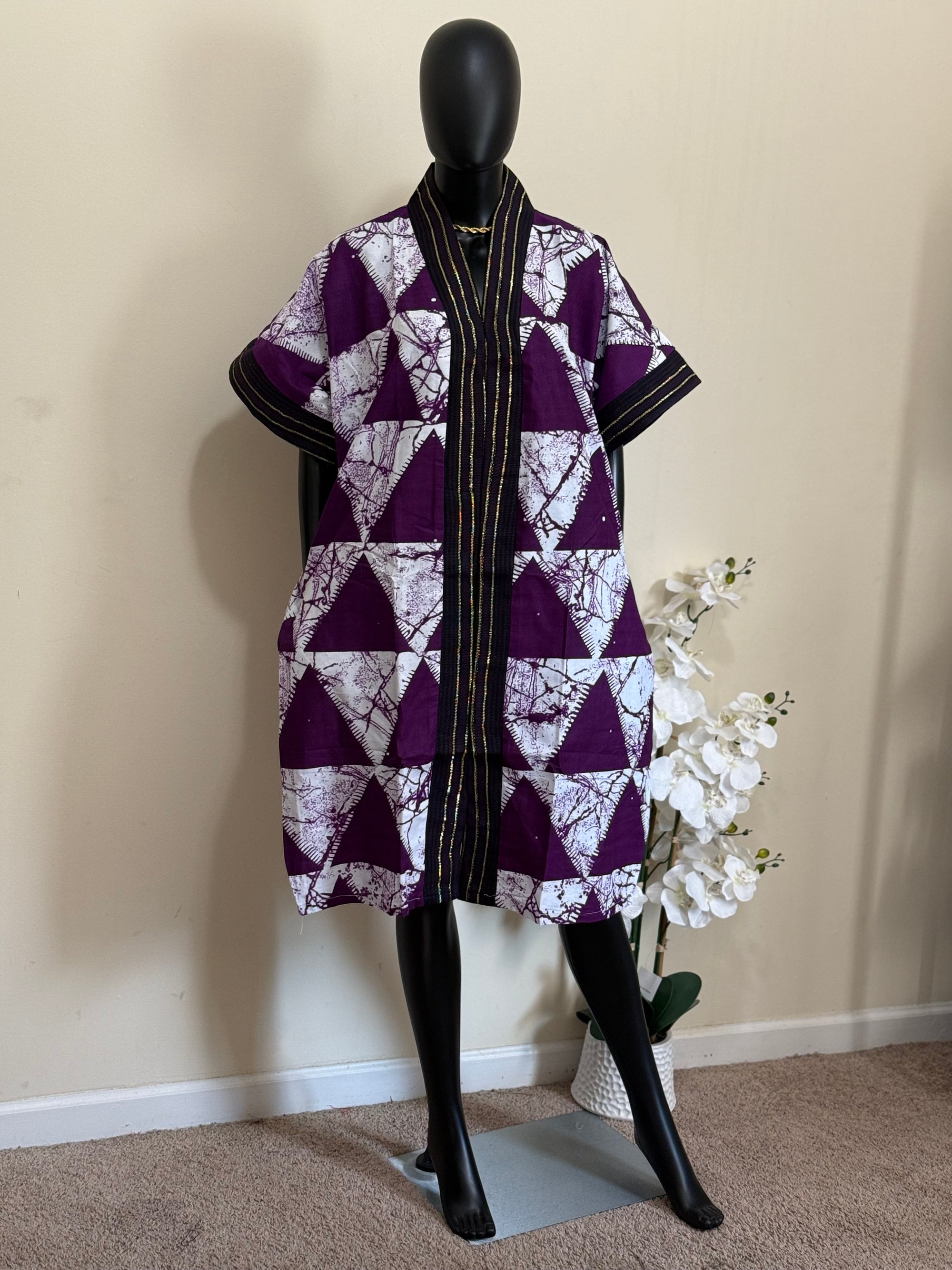 Chic Short Bubu Dress with Aso Oke Detail – One Size, 100% Cotton