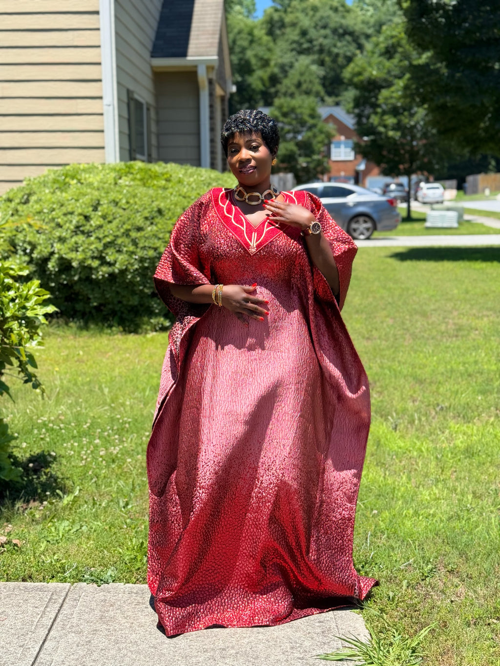 Brocade Embroidered Bubu with Head tie & Inner Belt