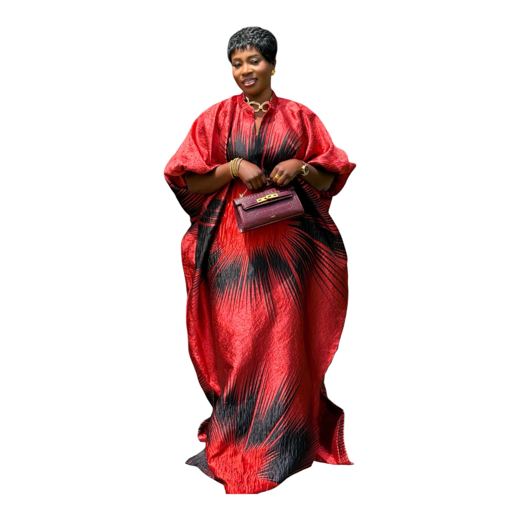 Regal Bloom Brocade Bubu Set 62” Luxury Kaftan with Head Wrap & Inner Belt