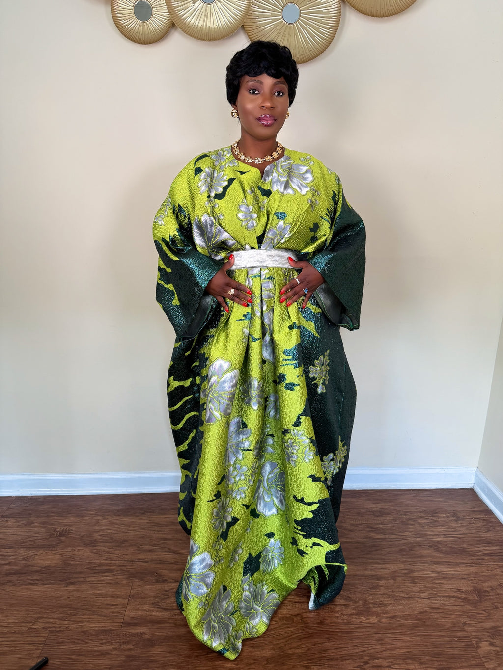 Emerald Bloom Luxury Brocade Boubou Set