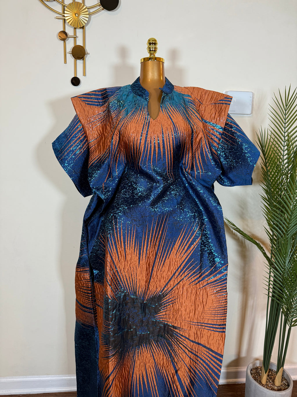 Regal Bloom Brocade Bubu Set 62” Luxury Kaftan with Head Wrap & Inner Belt