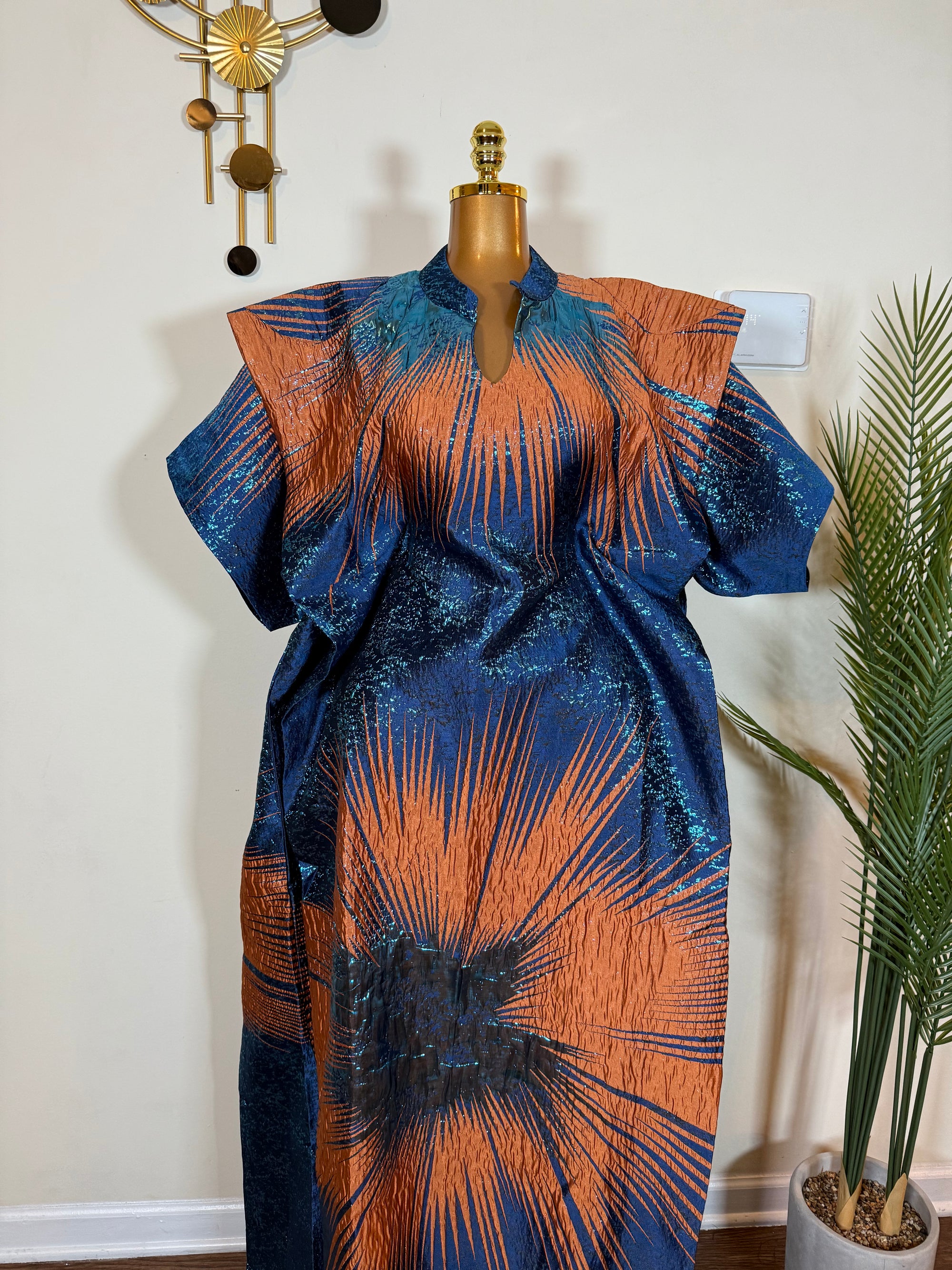 Regal Bloom Brocade Bubu Set 62” Luxury Kaftan with Head Wrap & Inner Belt