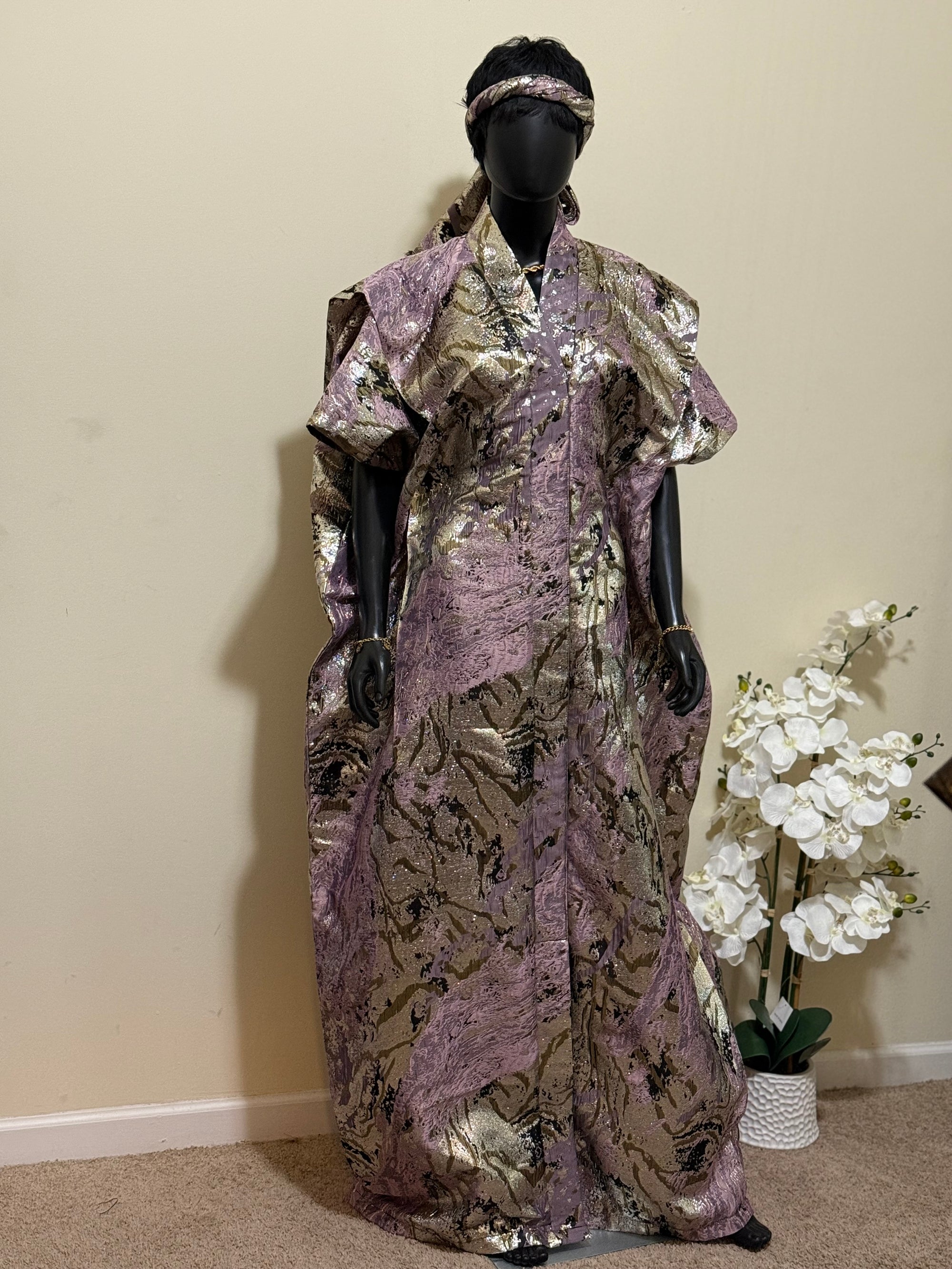 Brocade Bubu Set – 64” Elegance with Head Scarf & Waist Belt