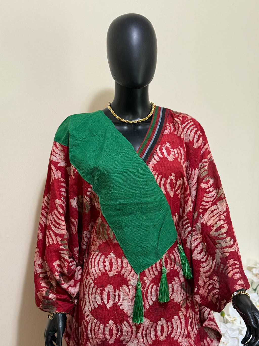 Elegant Cotton Adire Bubu with Asoke Neckline Design – 62” with Scarf