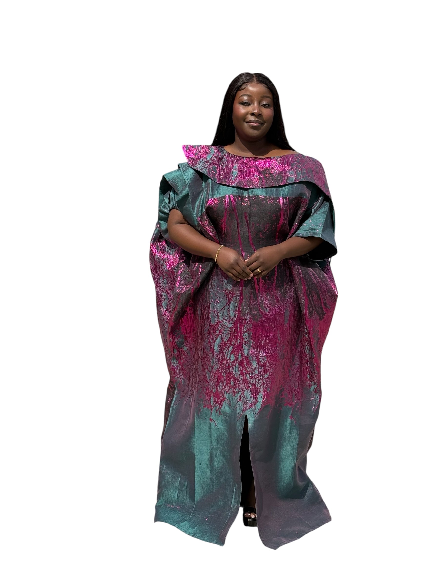 Regal Brocade Bubu Set 62” Luxury Kaftan with Head Wrap & Inner Belt
