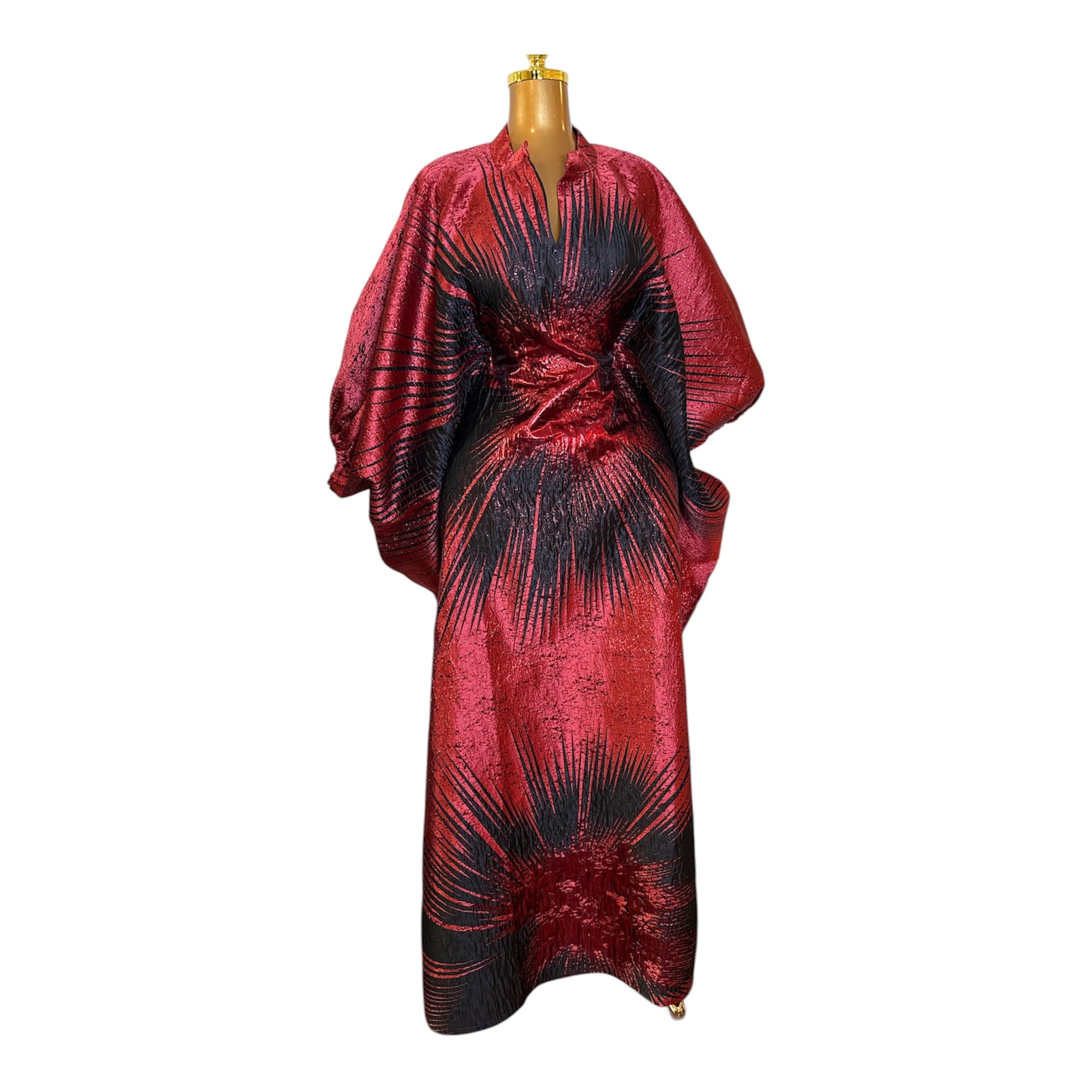 Regal Bloom Brocade Bubu Set 62” Luxury Kaftan with Head Wrap & Inner Belt