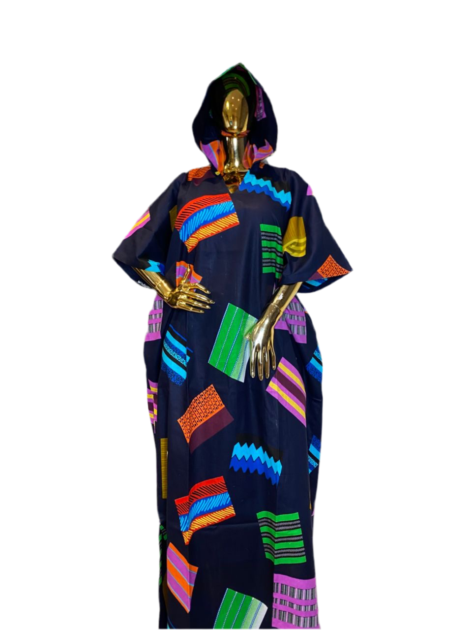 Hooded Ankara Bubu with Pockets – 62” Long African Kaftan Dress