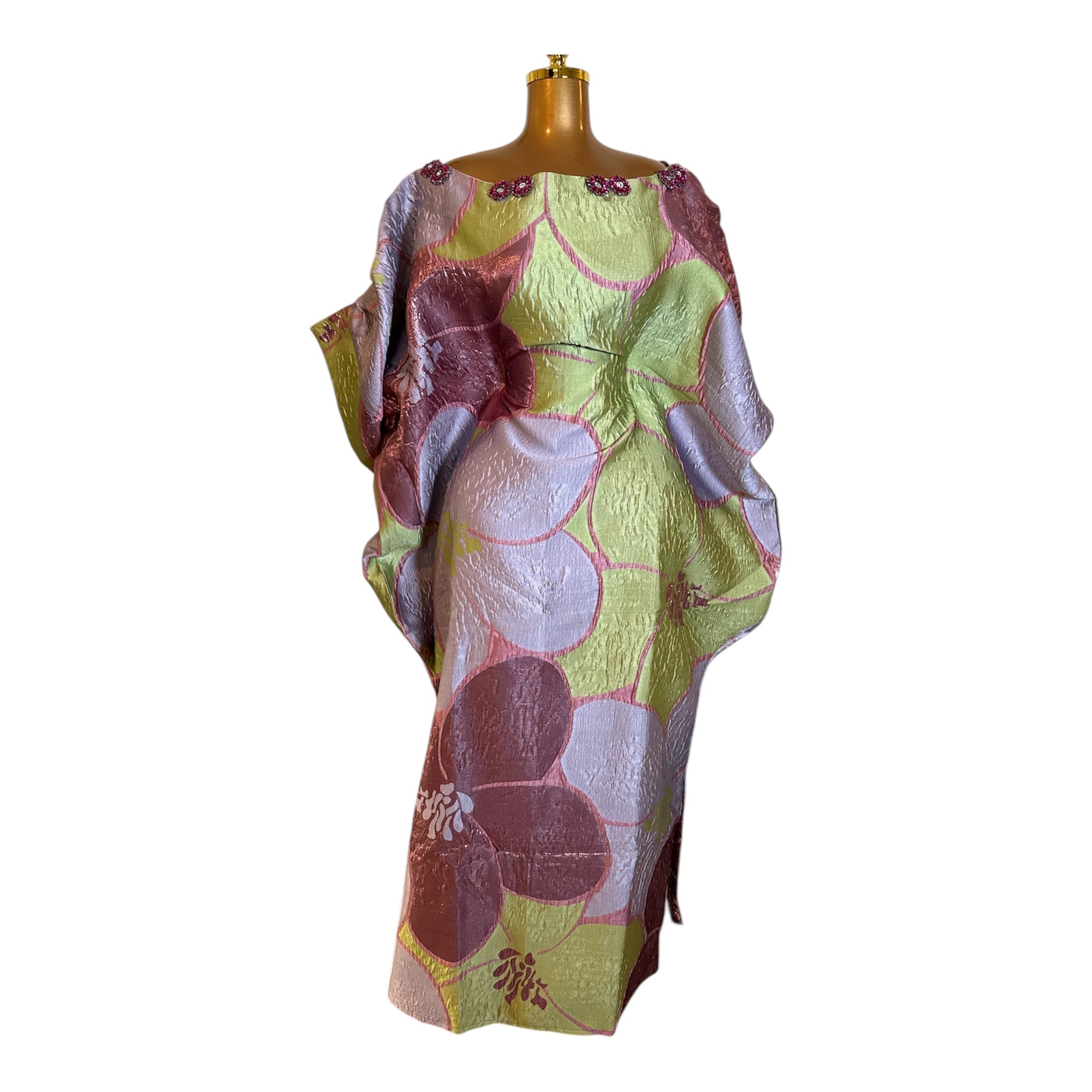 Luxury Off-Shoulder Brocade Boubou Dress with Embellished Neckline – One Size, Full Length 62