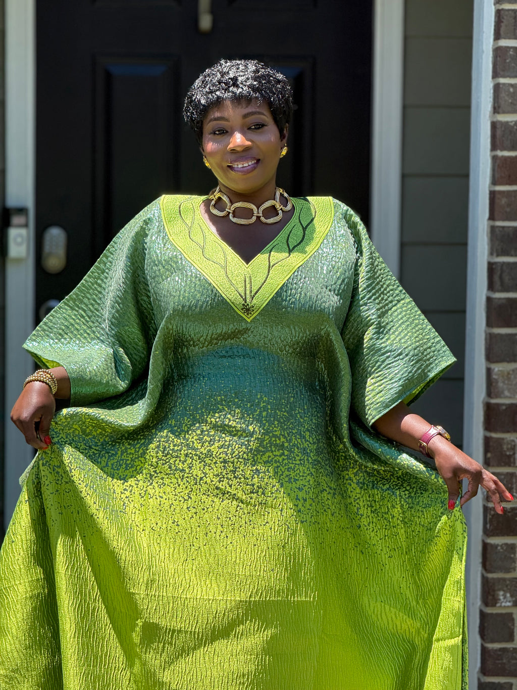 Brocade Embroidered Bubu with Head tie & Inner Belt