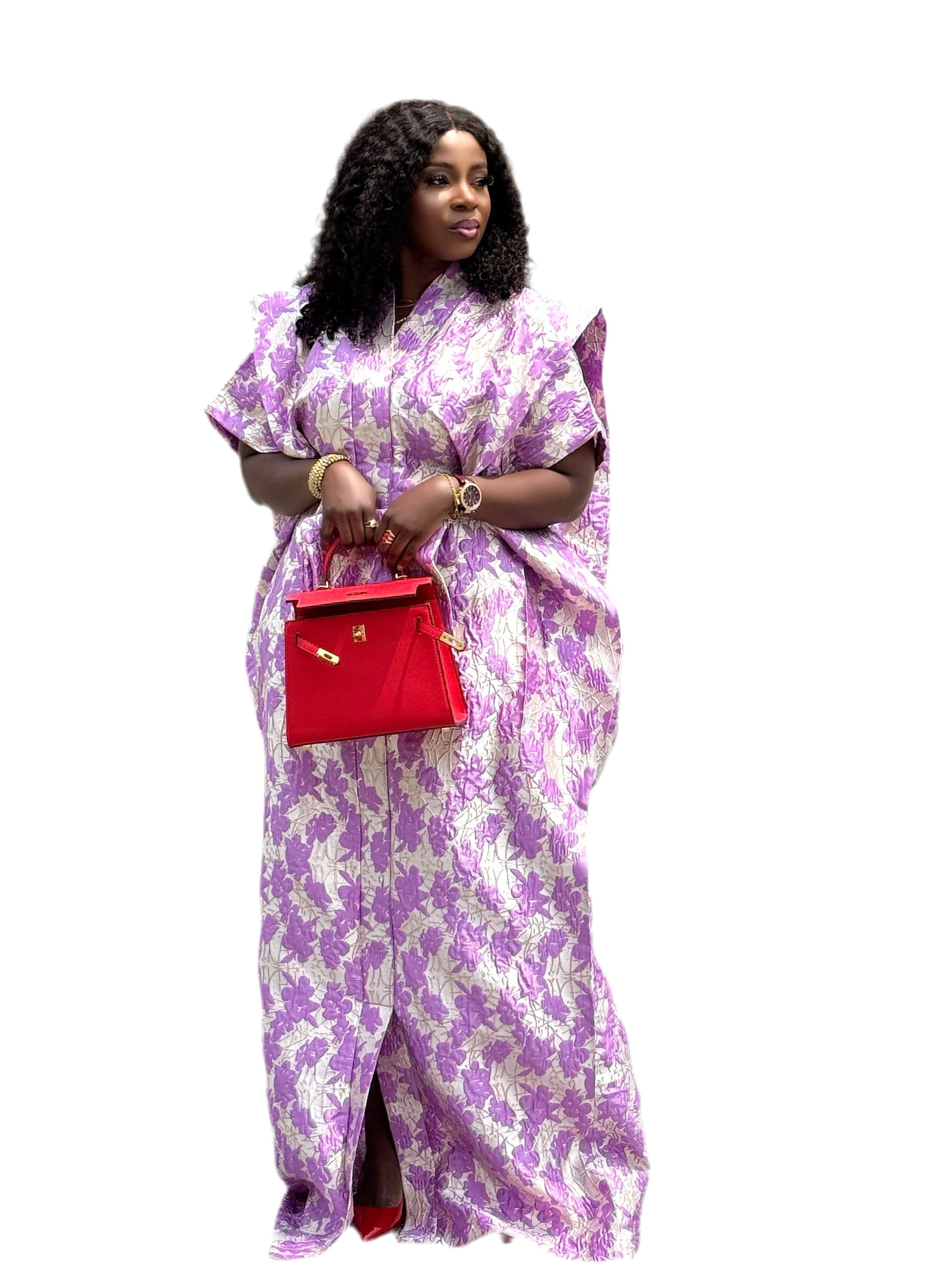 Amira” 3-Piece Brocade Bubu Set – Lavender Bloom