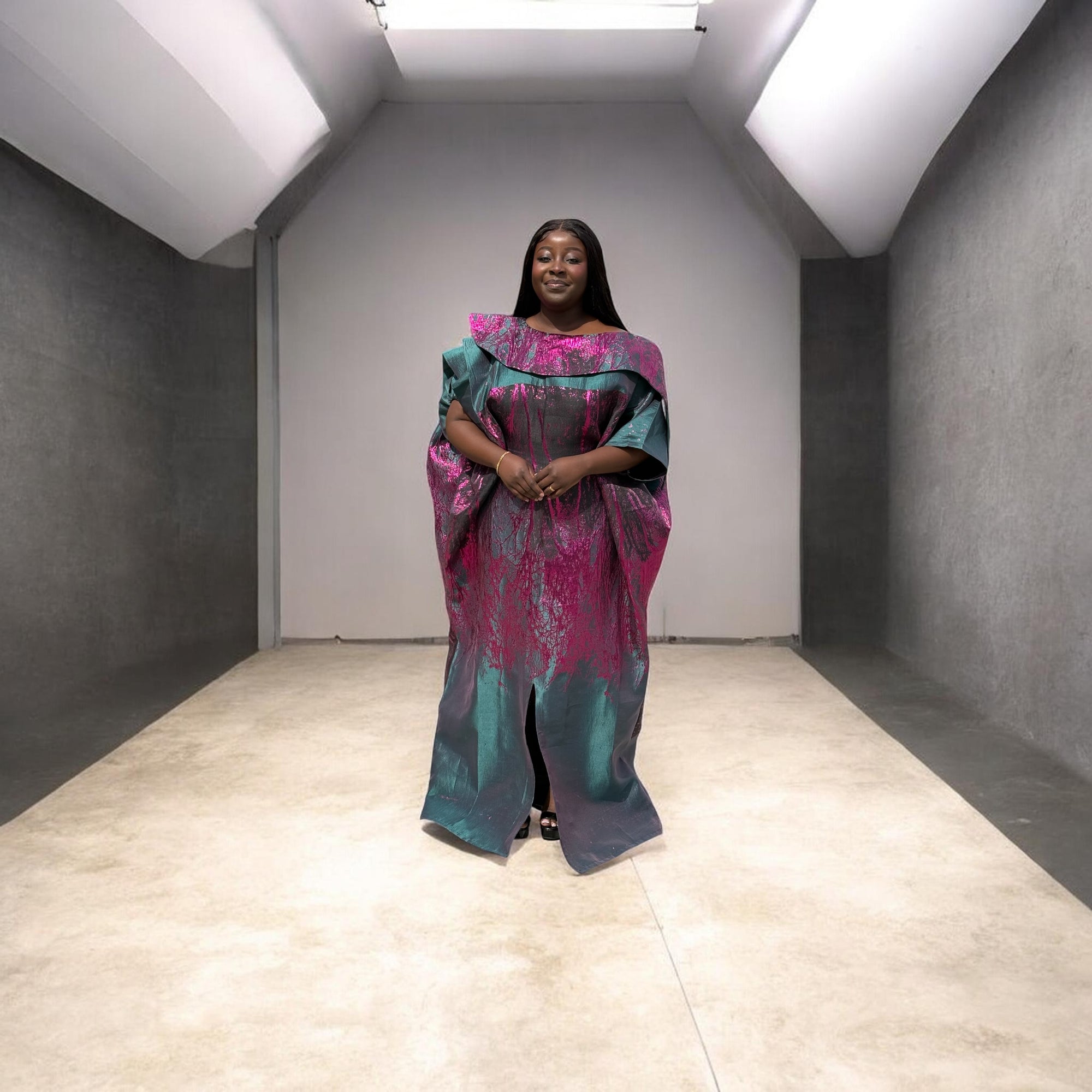 Regal Brocade Bubu Set 62” Luxury Kaftan with Head Wrap & Inner Belt