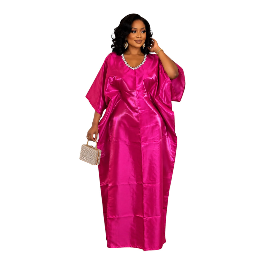 Shiny Mikado Bubu Dress with Head Wrap & Inner Belt