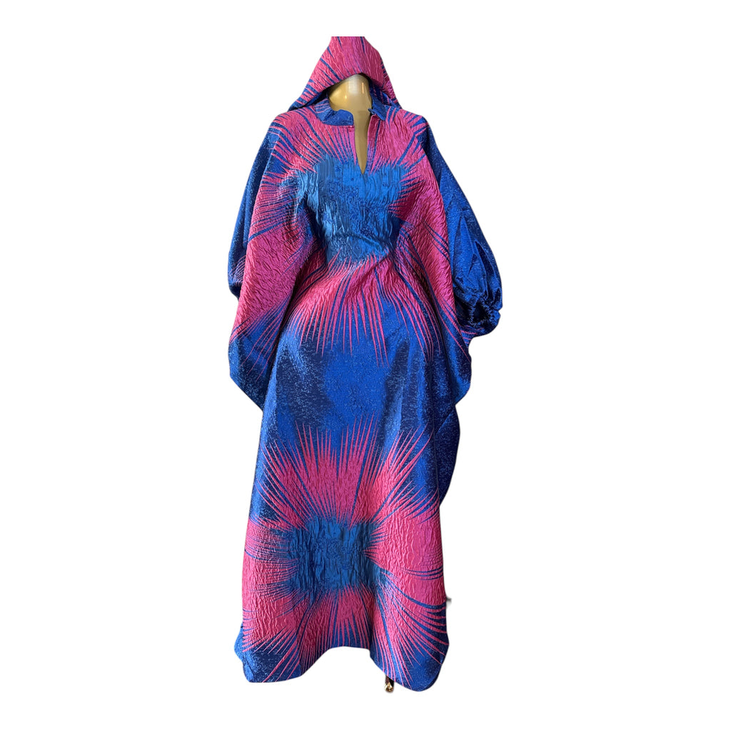 Regal Bloom Brocade Bubu Set 62” Luxury Kaftan with Head Wrap & Inner Belt