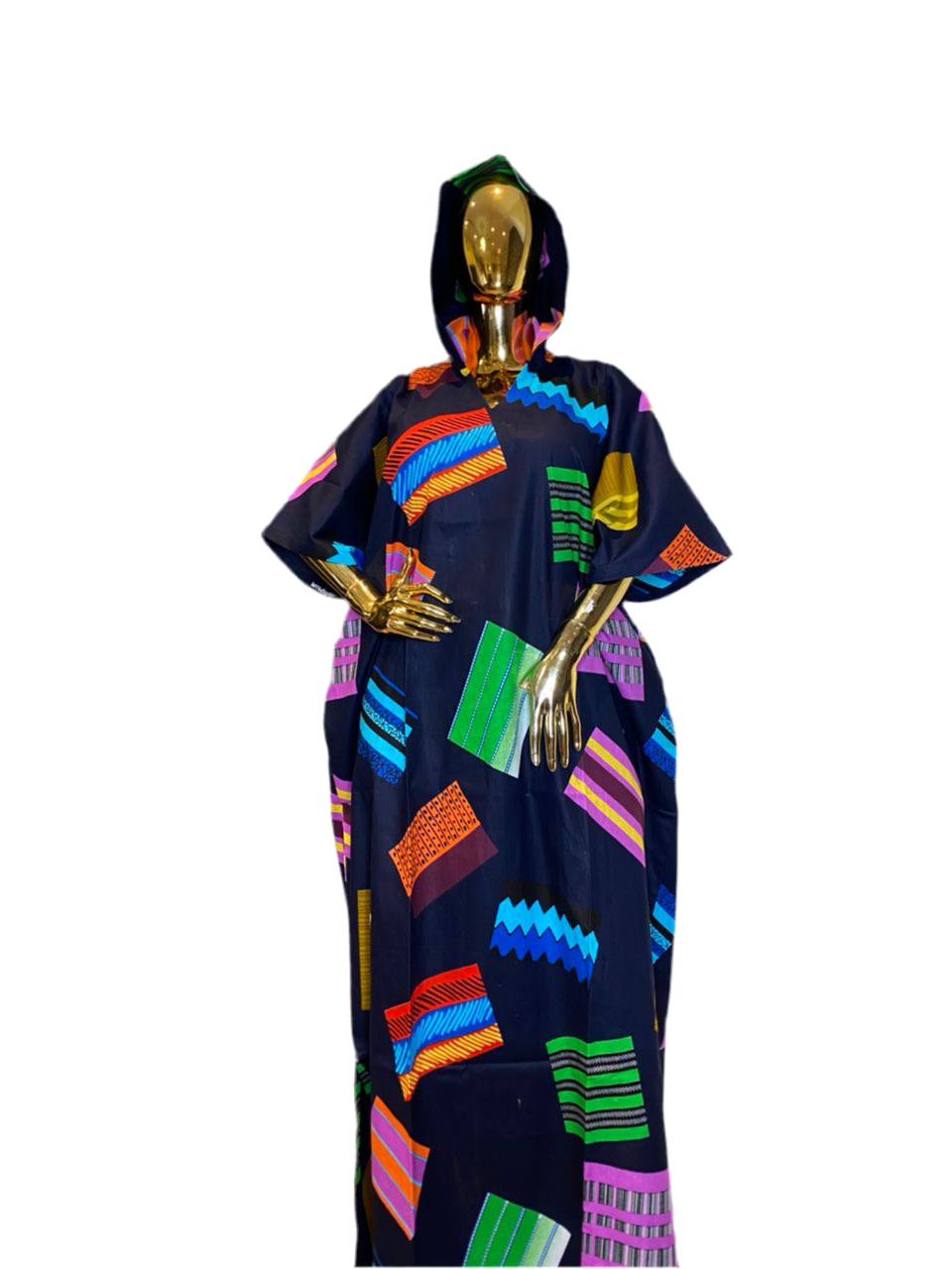 Hooded Ankara Bubu with Pockets – 62” Long African Kaftan Dress