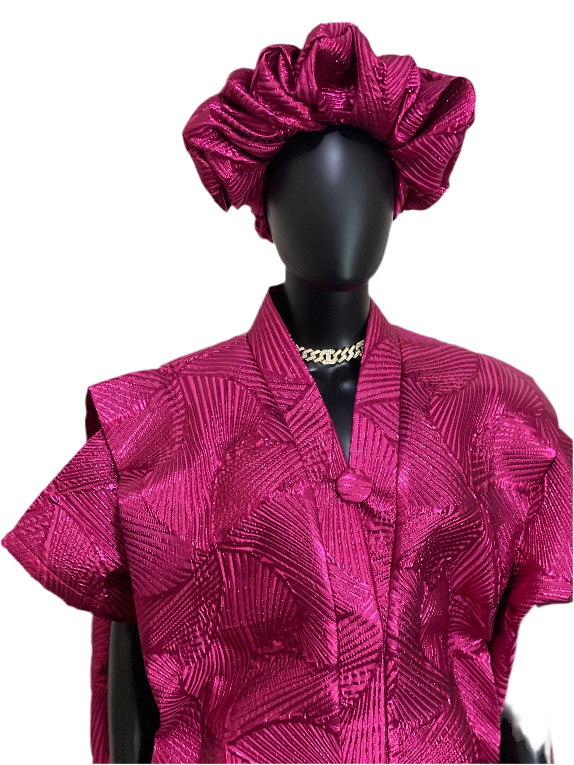 CHIOMA LUXURY BUBU WITH EXAGGERATED SCRUNCHIES AND SCARF