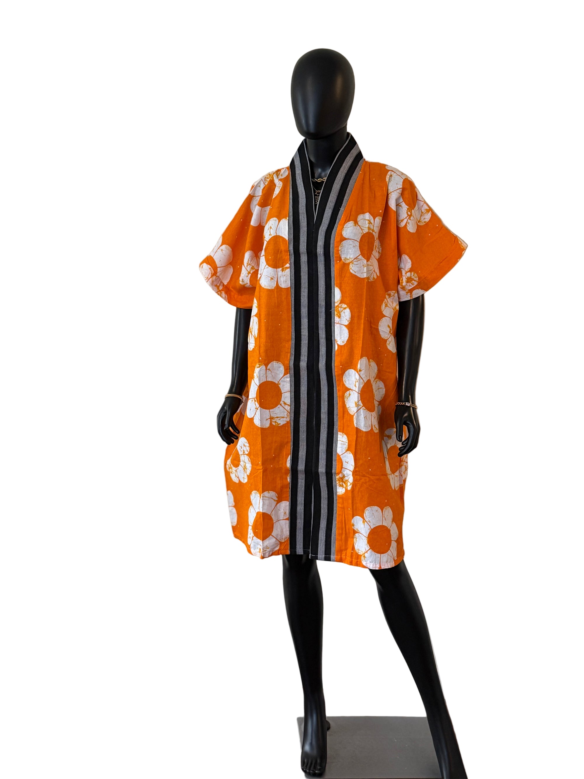 Chic Short Bubu Dress with Aso Oke Detail One Size, 100% Cotton 0.1