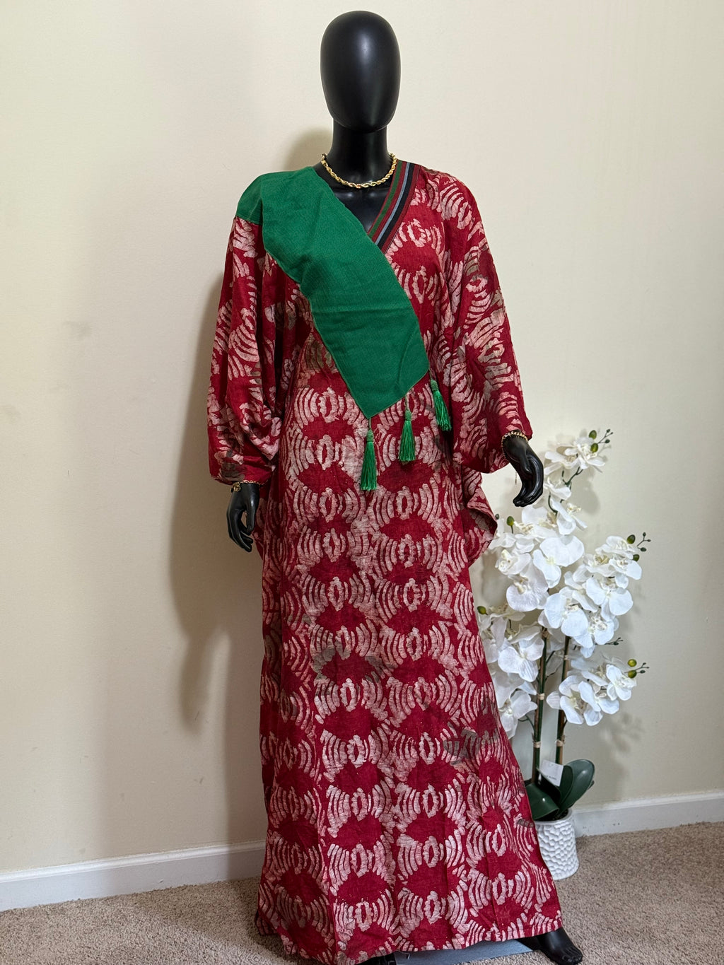 Elegant Cotton Adire Bubu with Asoke Neckline Design – 62” with Scarf