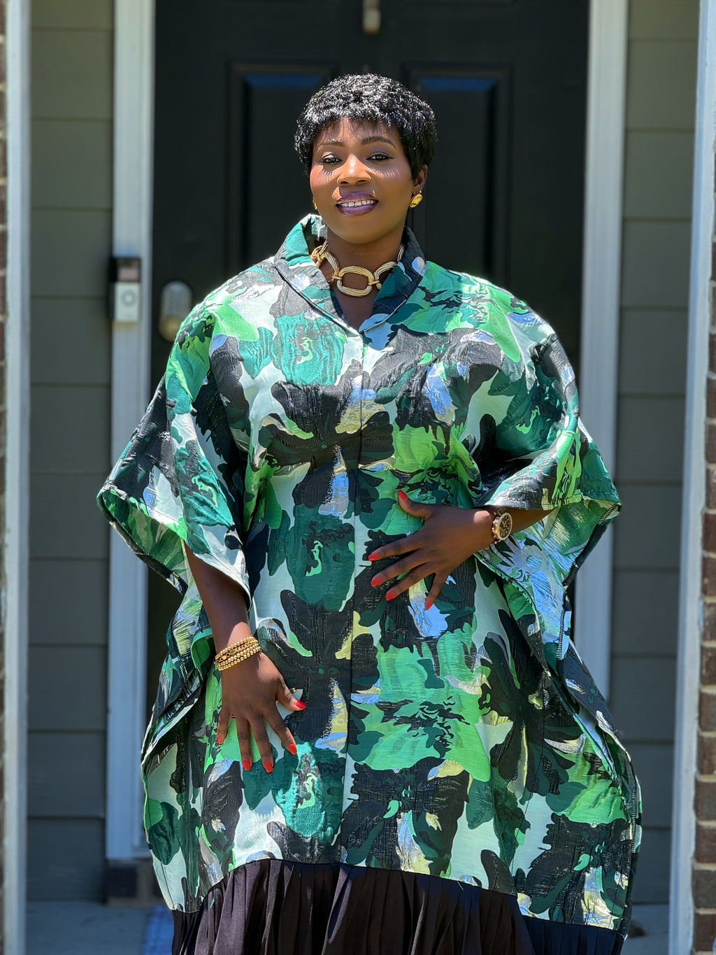 Luxury Brocade Boubou Dress –Ruffle Hem | Elegant African Maxi Dress | One Size Fits All