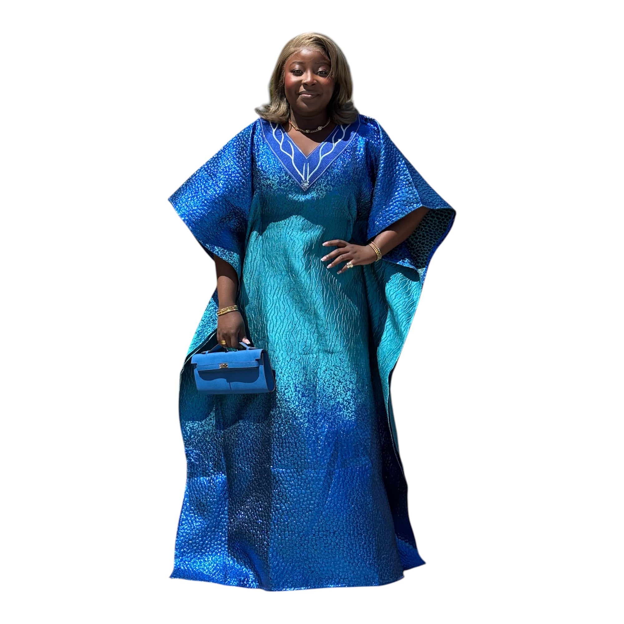 Brocade Embroidered Bubu with Head tie & Inner Belt